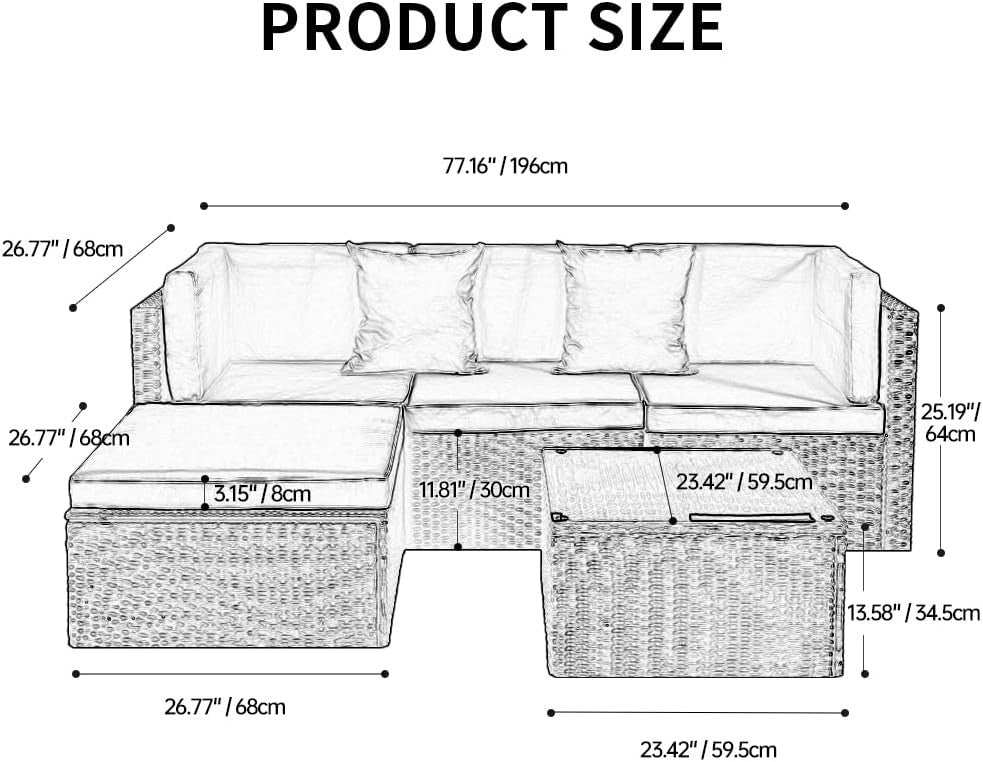 4-Seater Rattan Garden Sofa Set Outdoor Patio Modular Lounge with Cushions