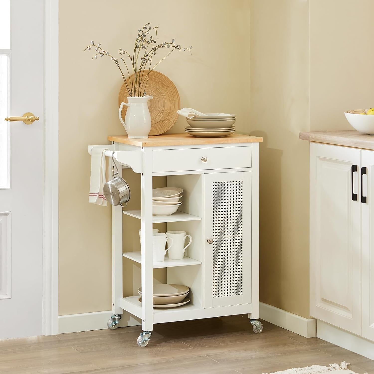 Kitchen Trolley Storage Cabinet Drawer Shelves White