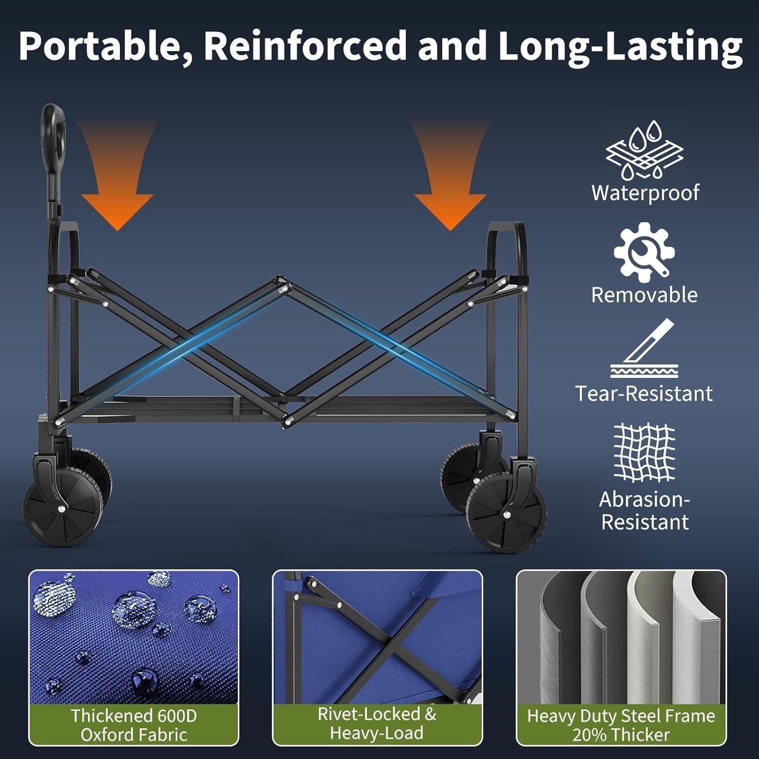 220L Folding Festival Wagon Heavy Duty Cart 172kg Load All Terrain Wheels Blue