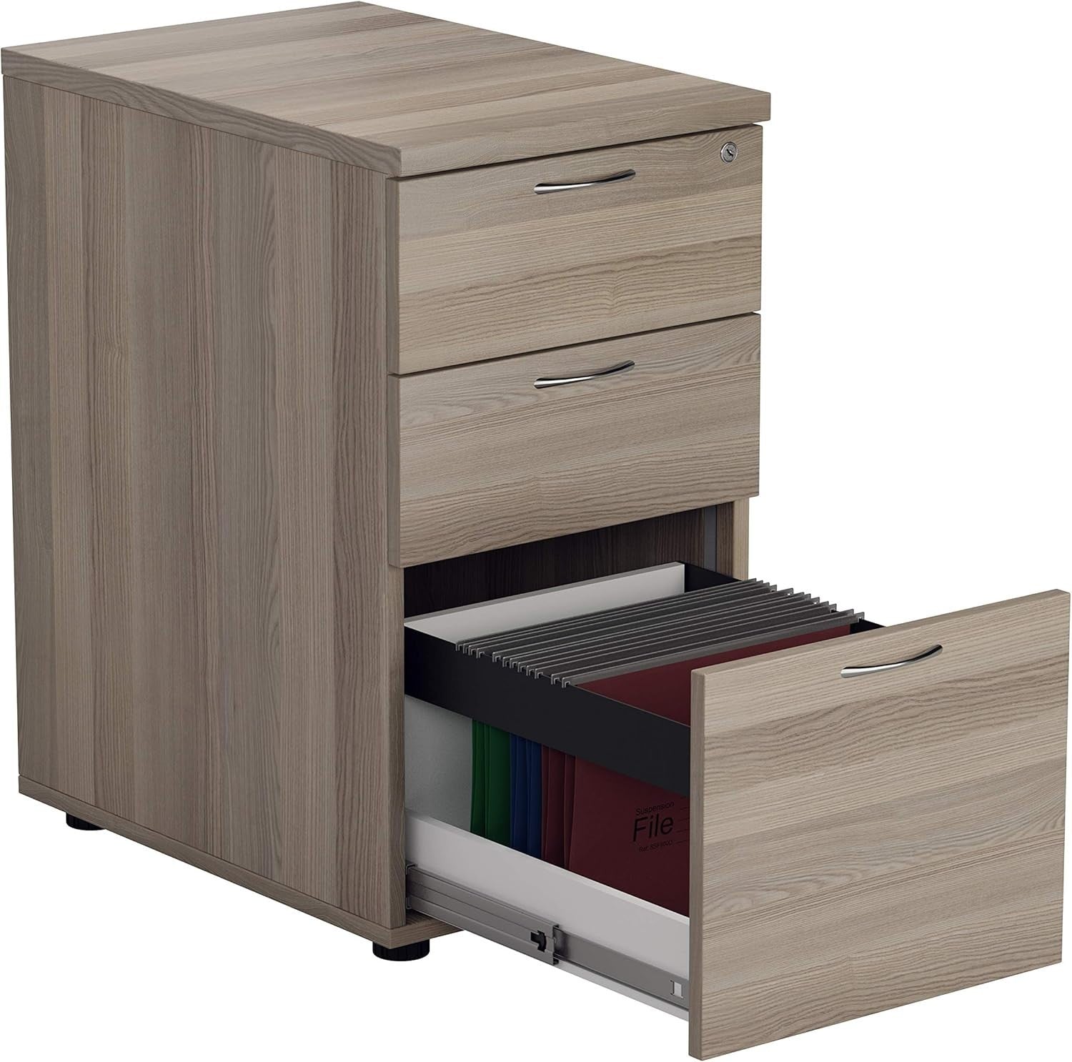 Grey Oak 3 Drawer Lockable Filing Cabinet 40.4x60x73cm