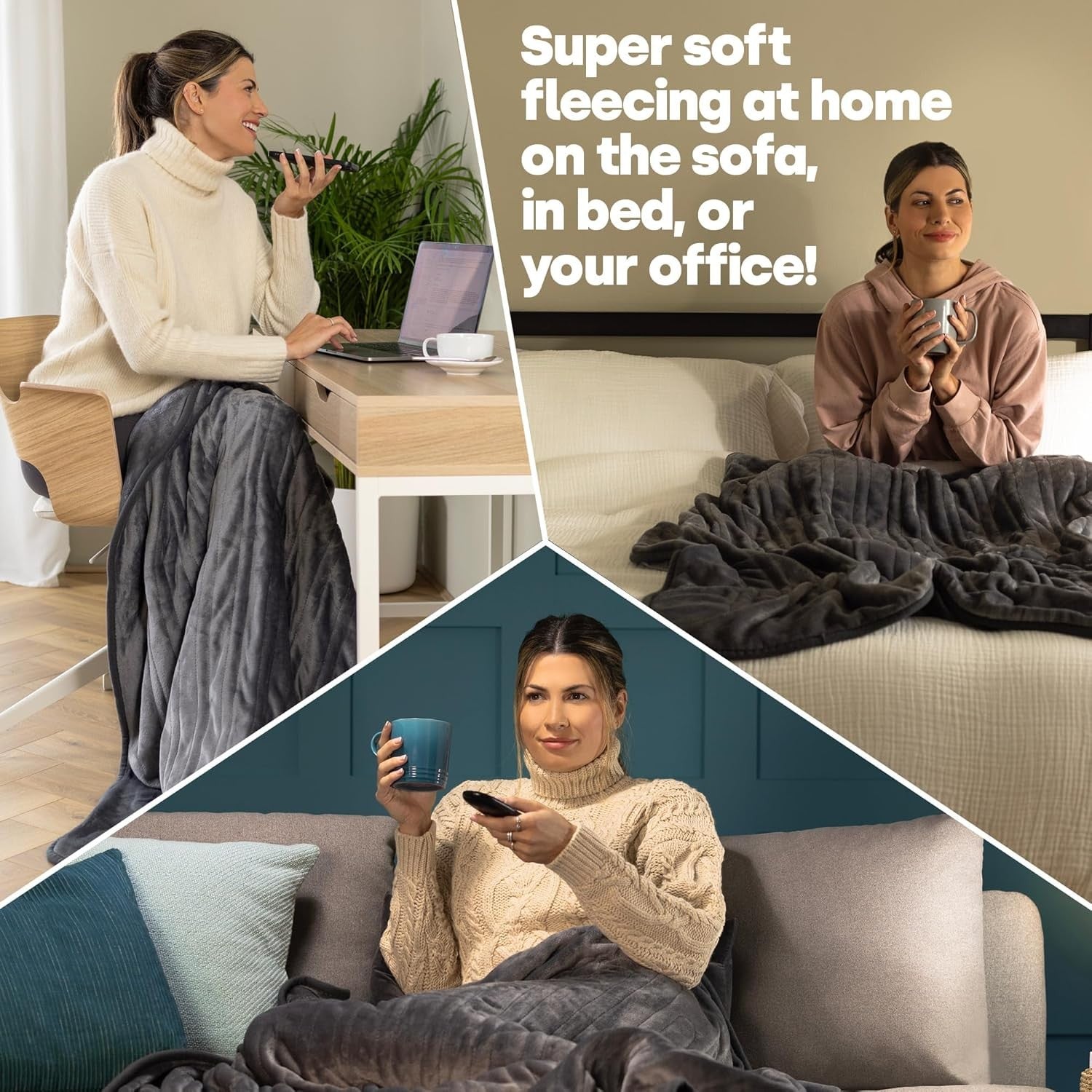 Electric Heated Throw Blanket 9 Heat Settings Soft Fleece 160x130cm