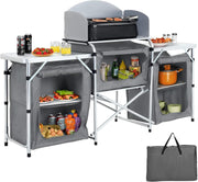 Portable Outdoor Camping Kitchen Storage Unit with Foldable Workspaces