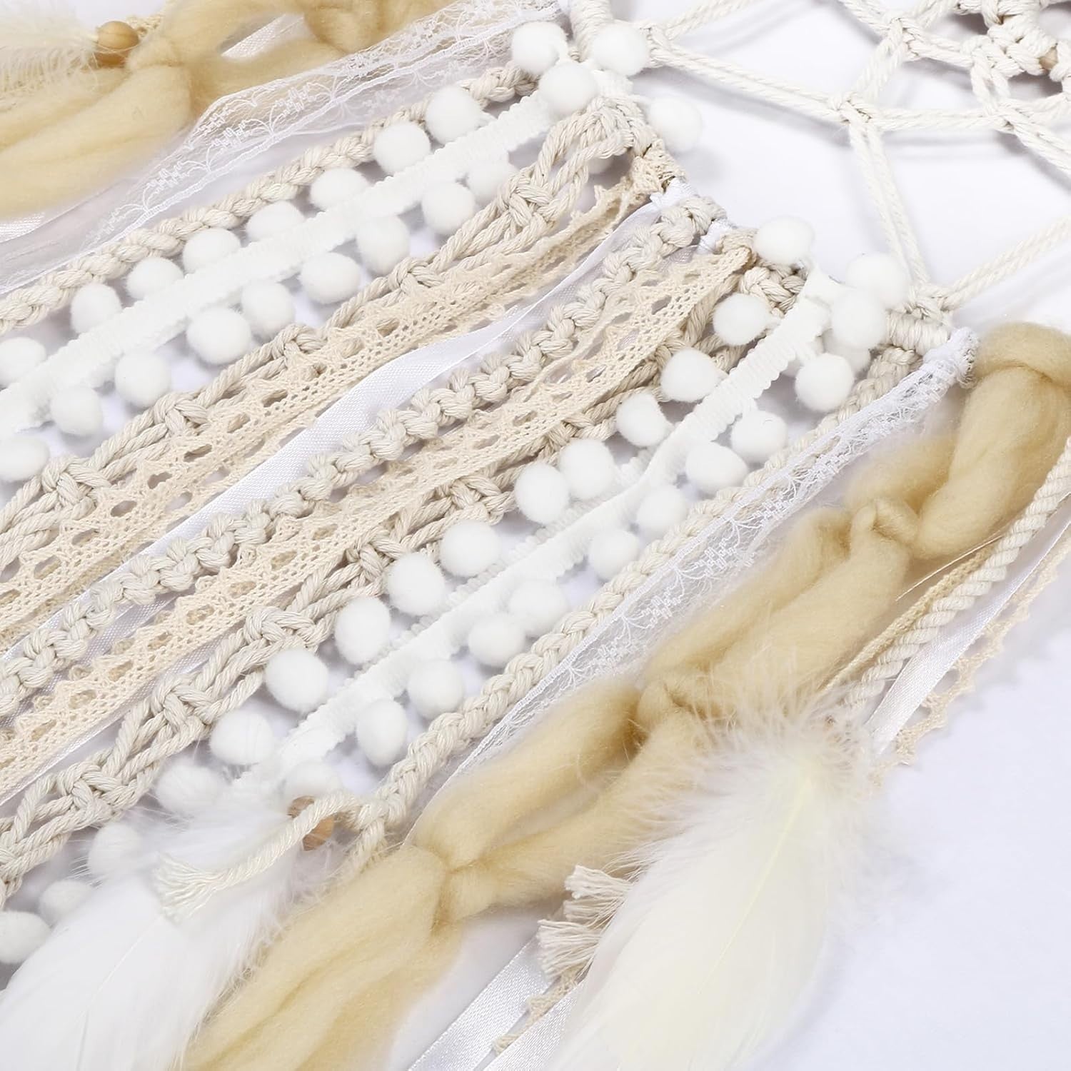 Boho Dream Catcher 64cm Woven Beige Feather Wall Hanging Decor