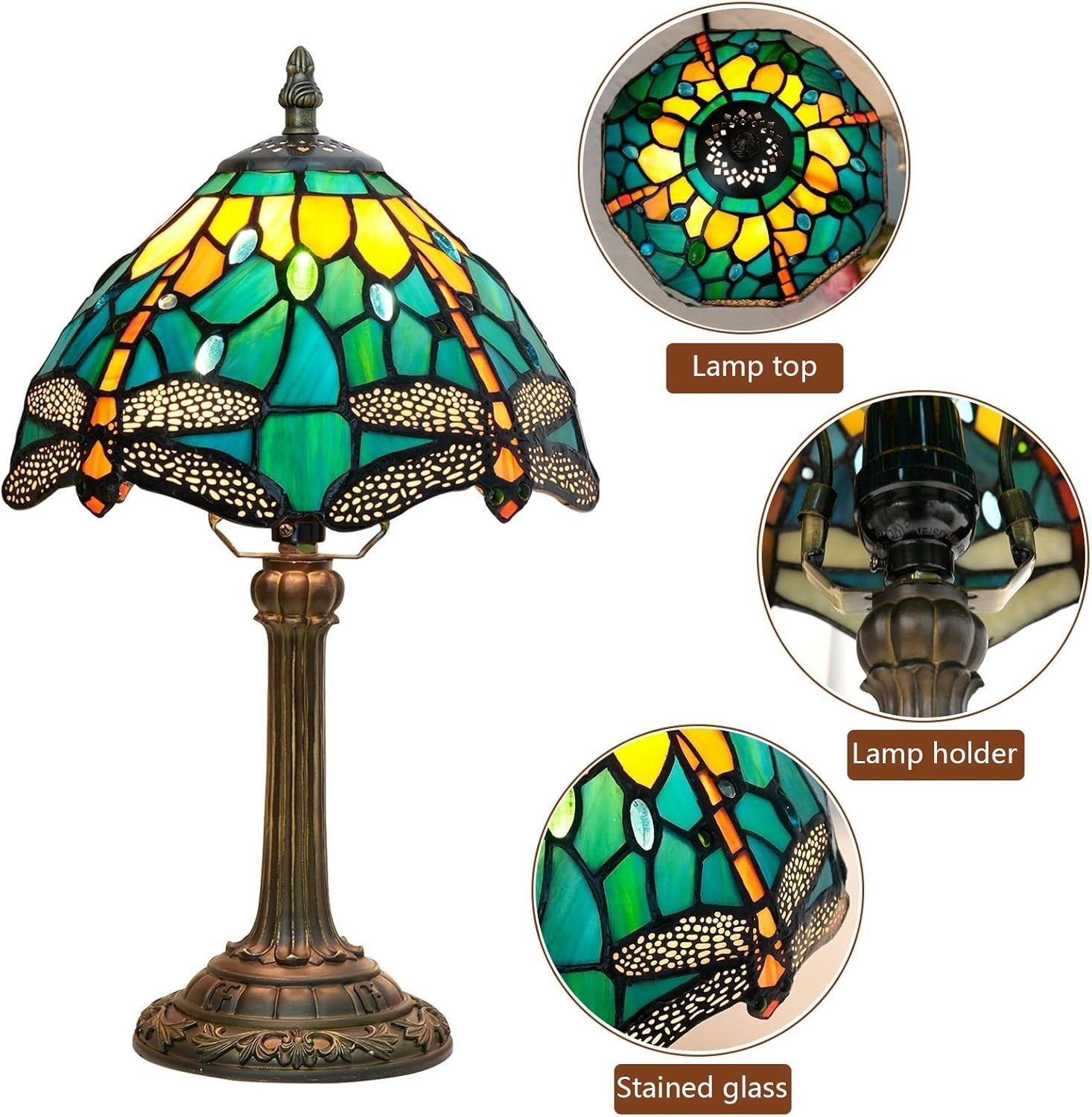Antique Tiffany Style Stained Glass Dragonfly Table Lamp, Bedroom Desk Light