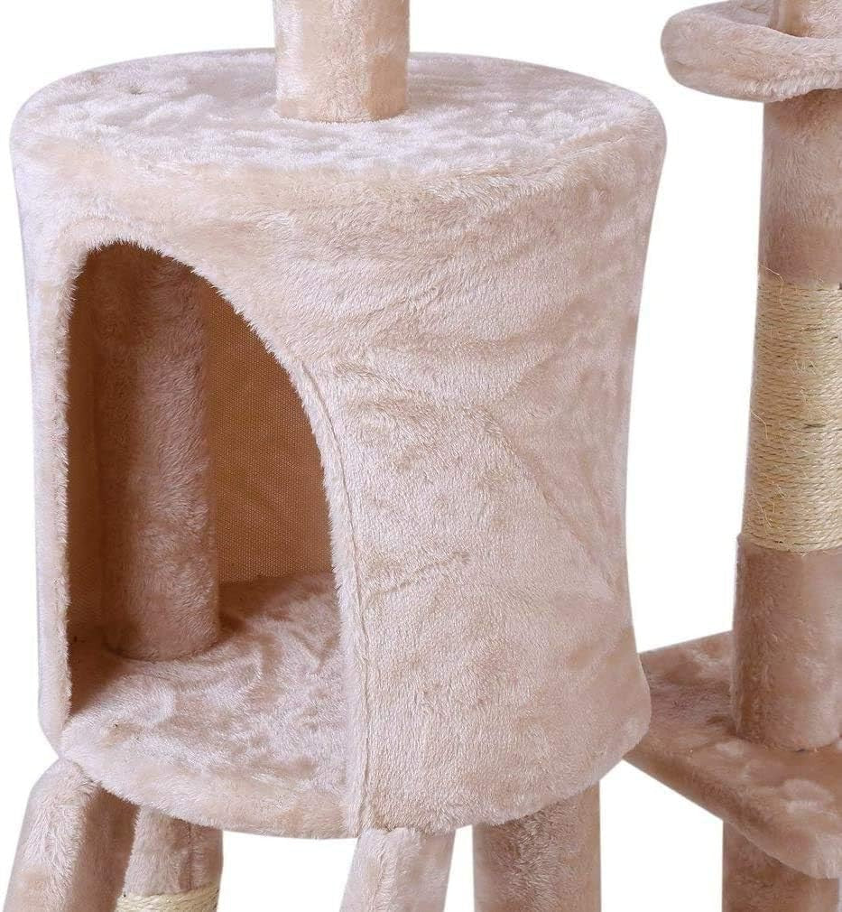 Cat Tree Tower Easy Climber Scratching Post Condo Platforms Beige