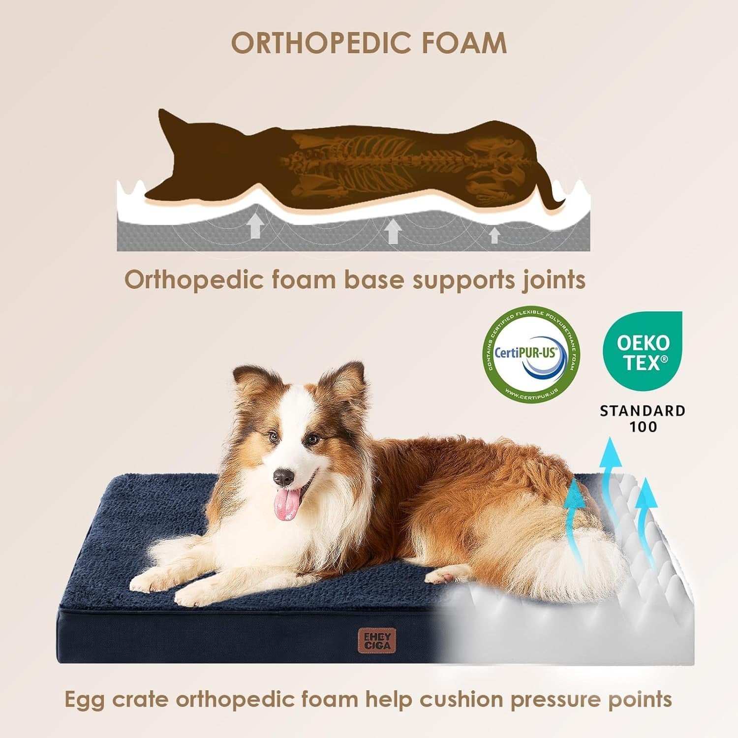 Orthopedic XXL Dog Bed 127x91x10cm Washable Cover Non Slip Navy