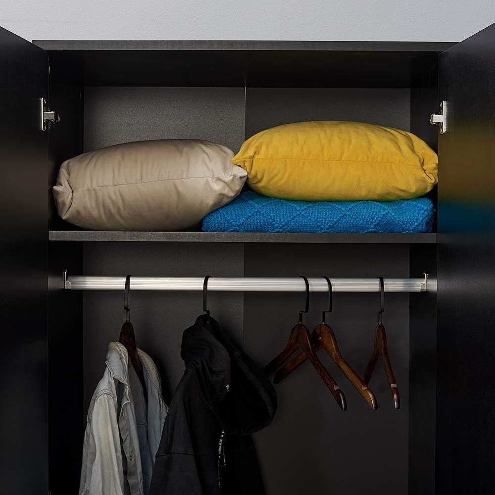 Modern 3-Door Black Wardrobe with Hanging Rail & 6 Shelves Storage Closet