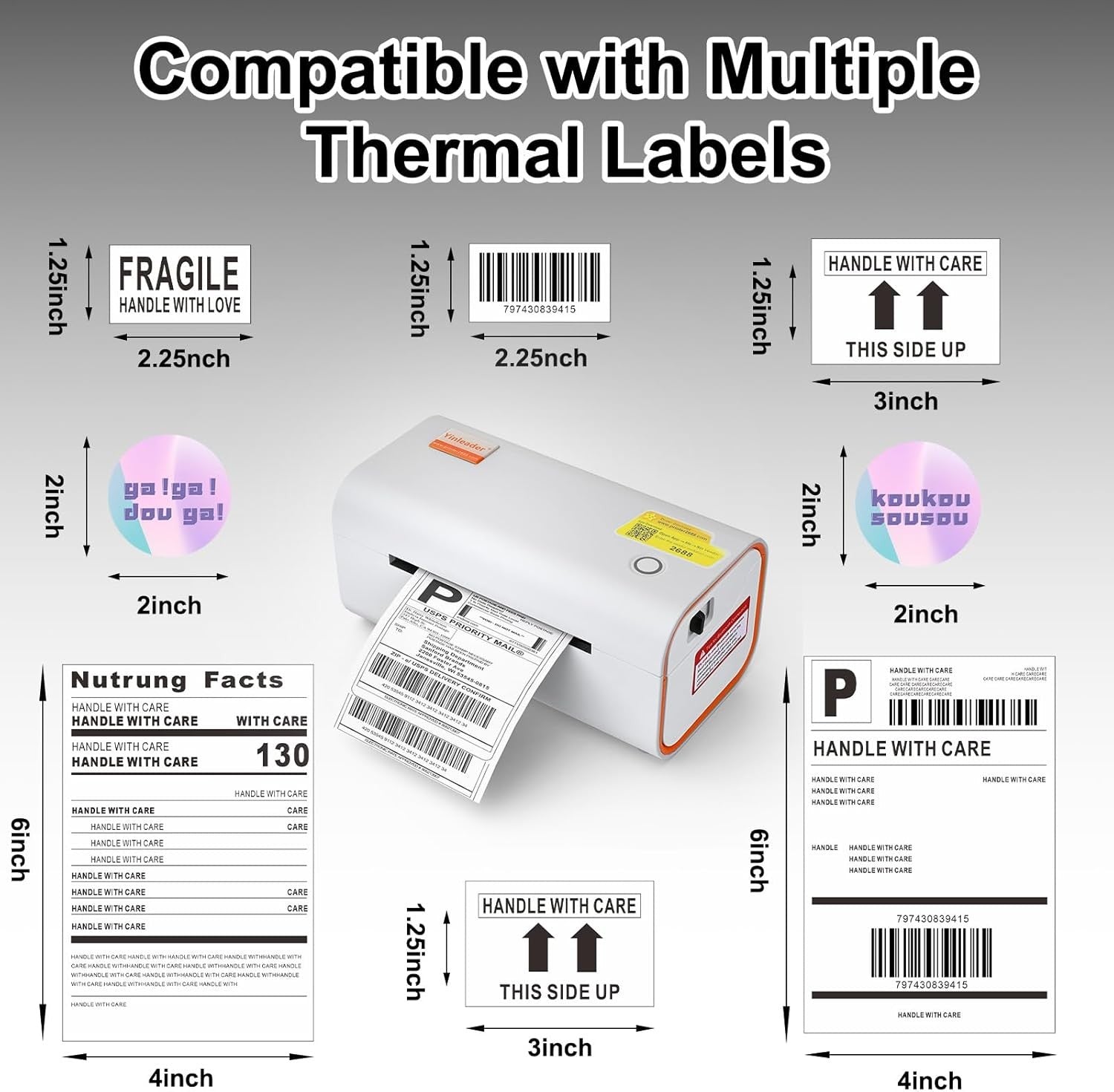 Portable 4x6 Thermal Shipping Label Printer Bluetooth/USB – White