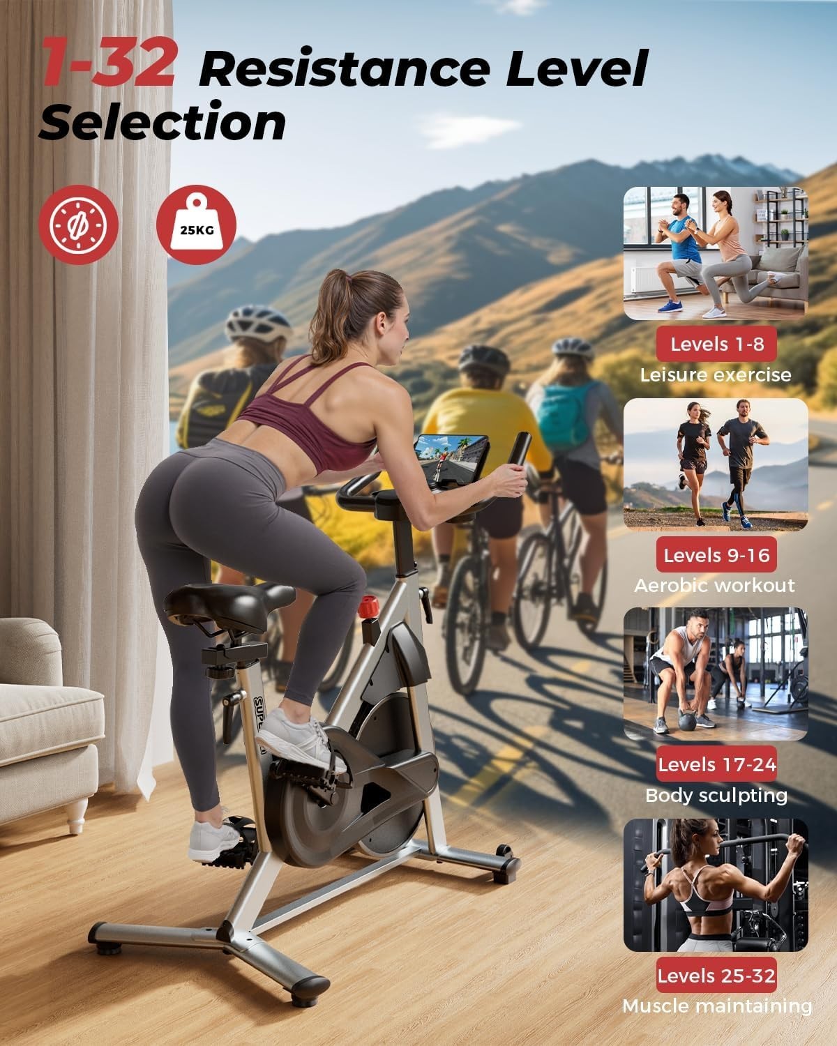 Magnetic Resistance Indoor Exercise Bike w/ LCD Monitor, APP Tracking