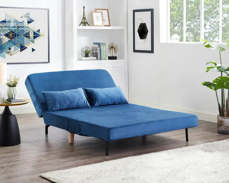 Blue Velvet Sofa Bed 2 Seater Futon Clic Clac Double Sleeper Couch Chair