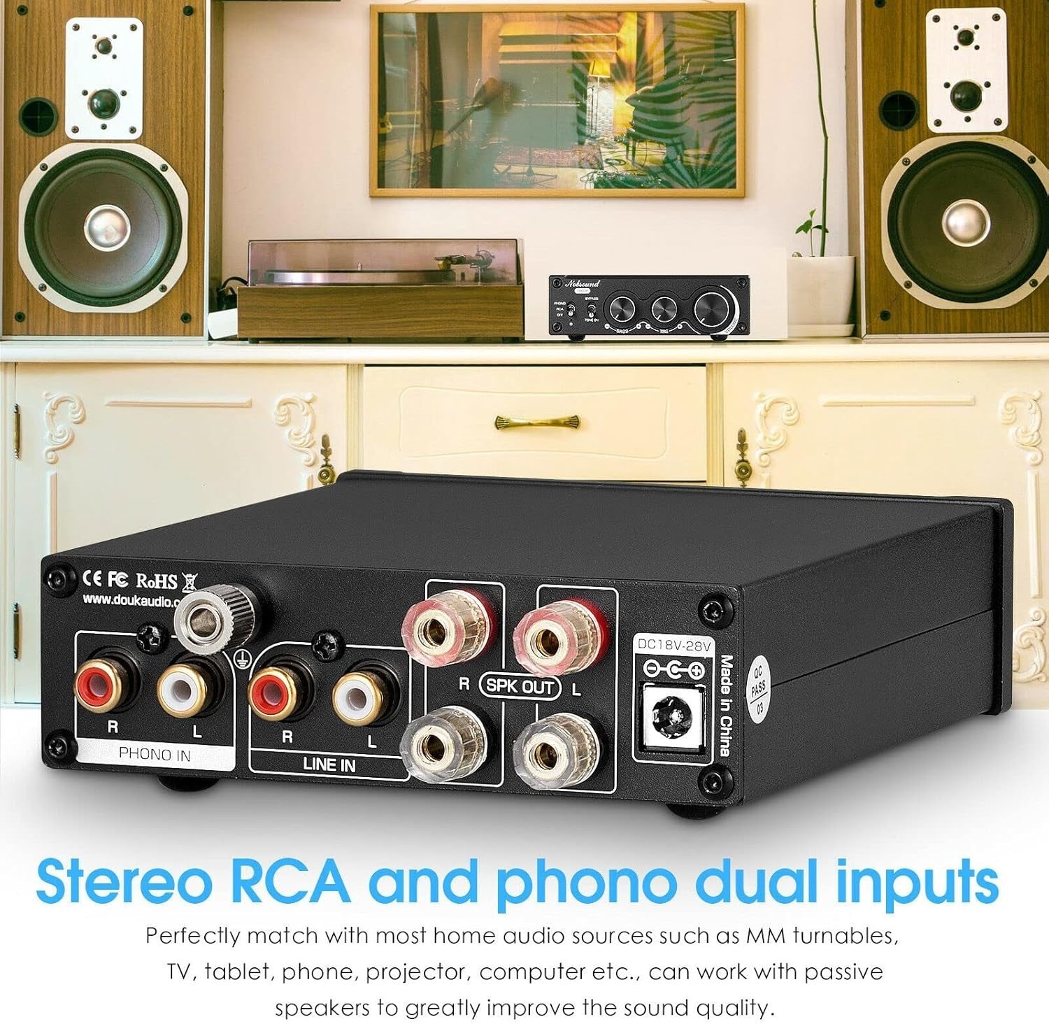 100W x2 Mini Stereo Amplifier MM Phono Turntable Amp HiFi RCA