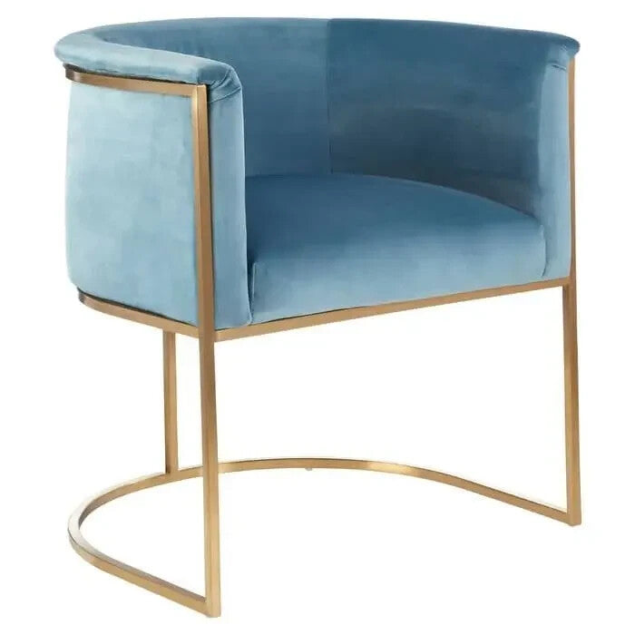 Blue Velvet Accent Chair Gold Steel Frame Art Deco Tub Armchair Lounge Seat