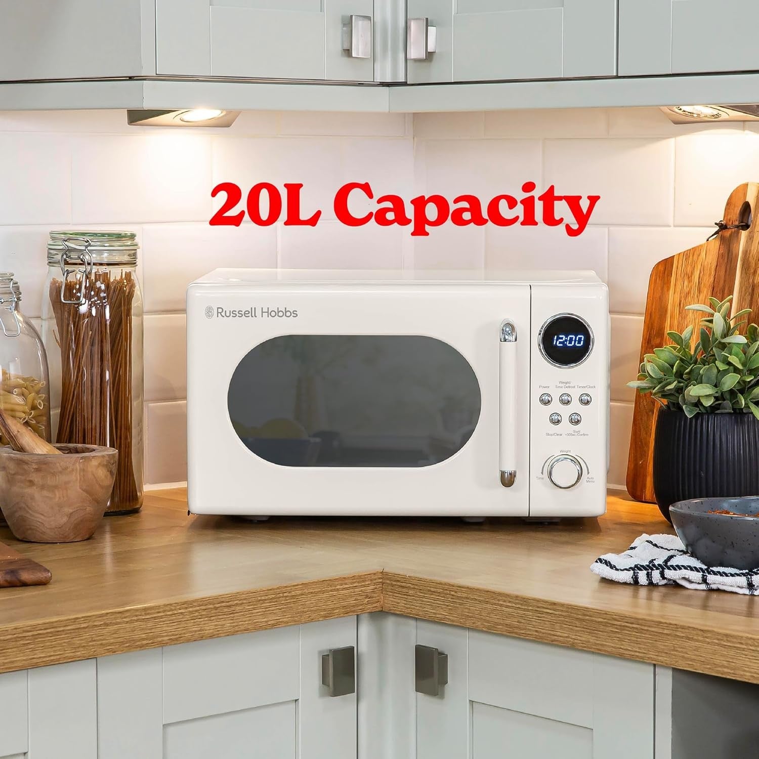 20L Retro Microwave 800W Digital 8 Auto Cook Cream