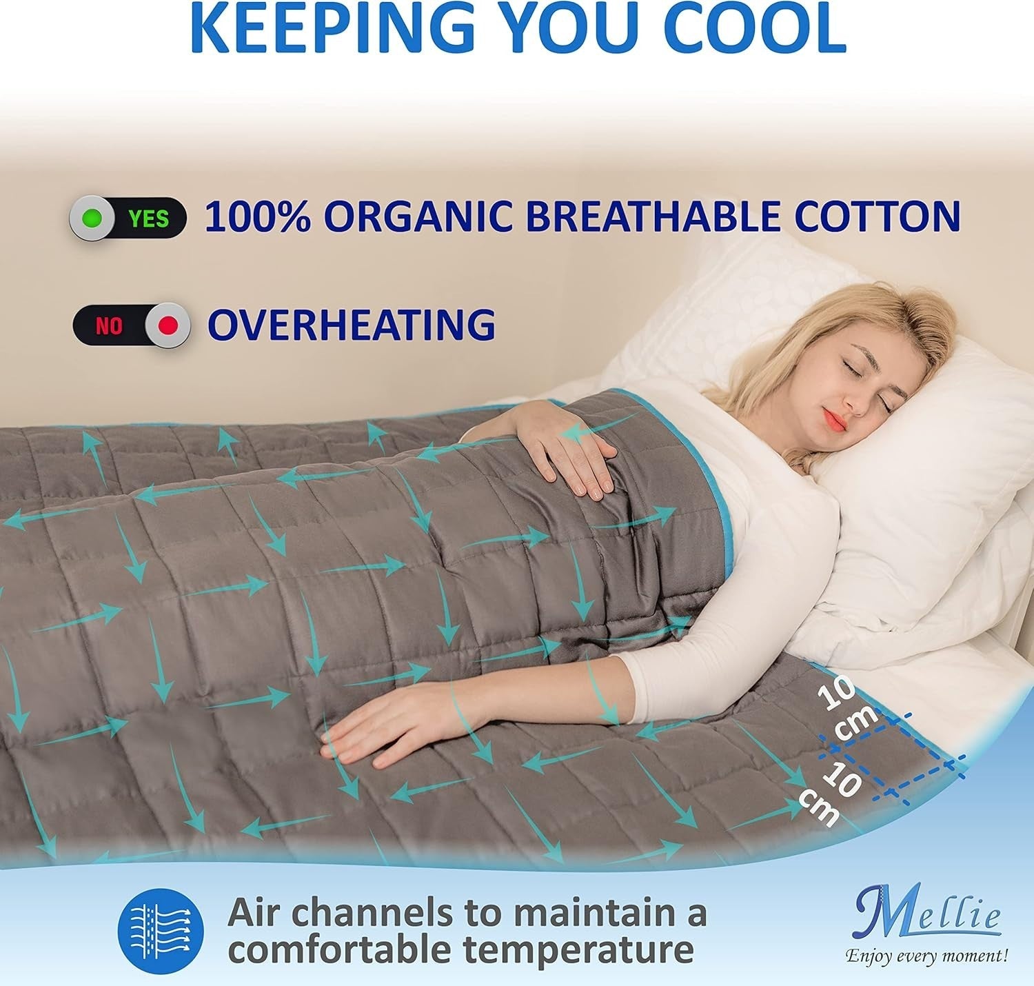 9.5kg Super King Weighted Blanket 180x200cm Grey/White Cotton Sleep Therapy