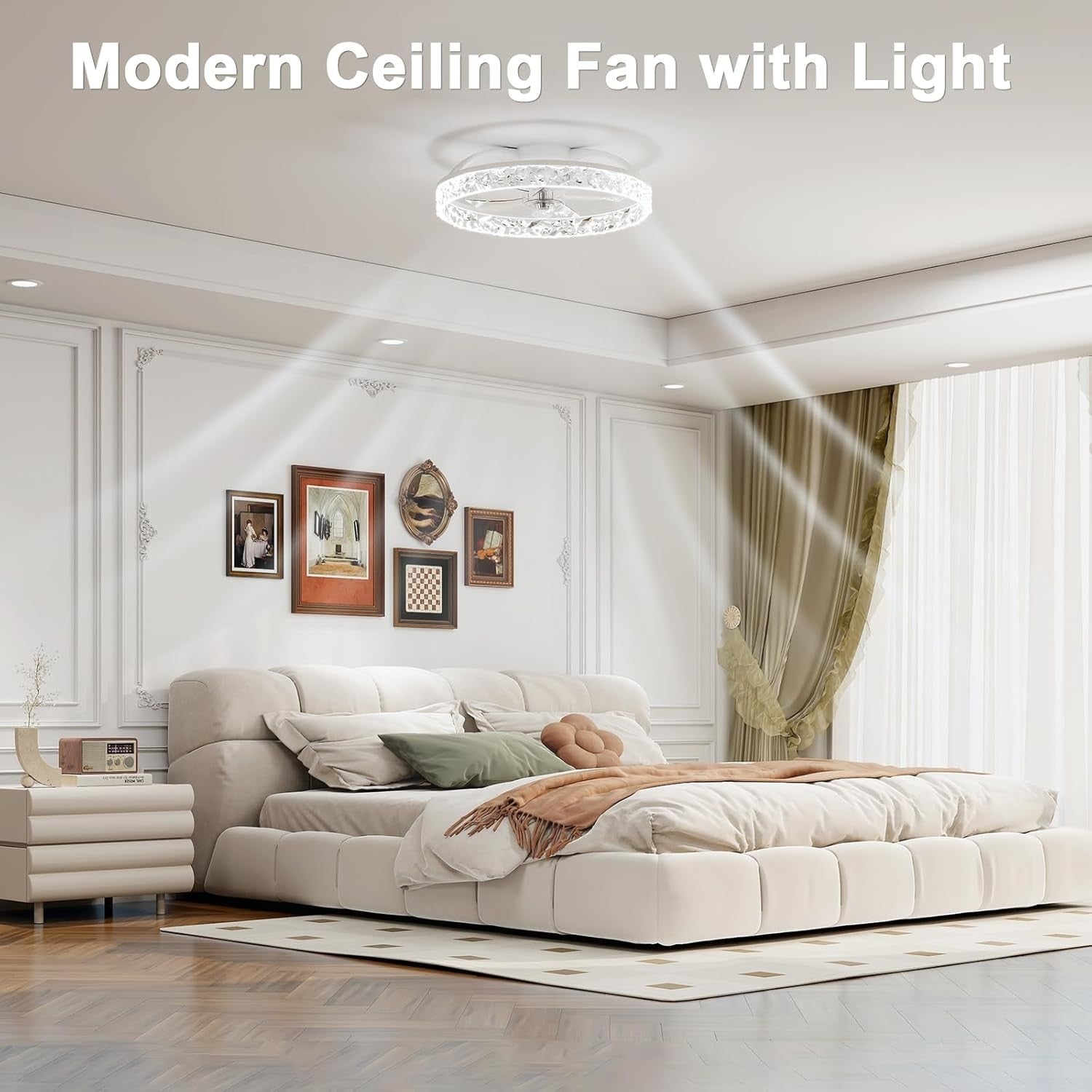 50CM Ceiling Fan Light, 6 Speeds, Dimmable LED, Remote Control, Black