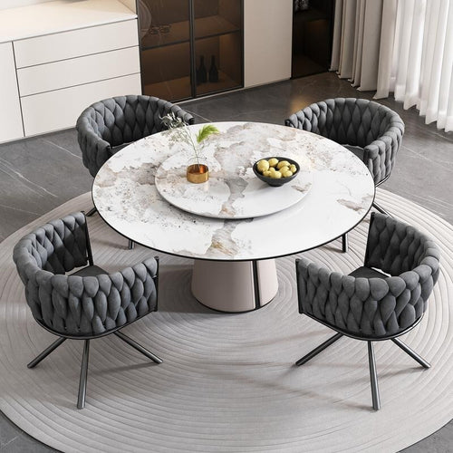 Set of 6 Grey Swivel Velvet Dining Chairs – Modern, Comfy, Curved Back (V)