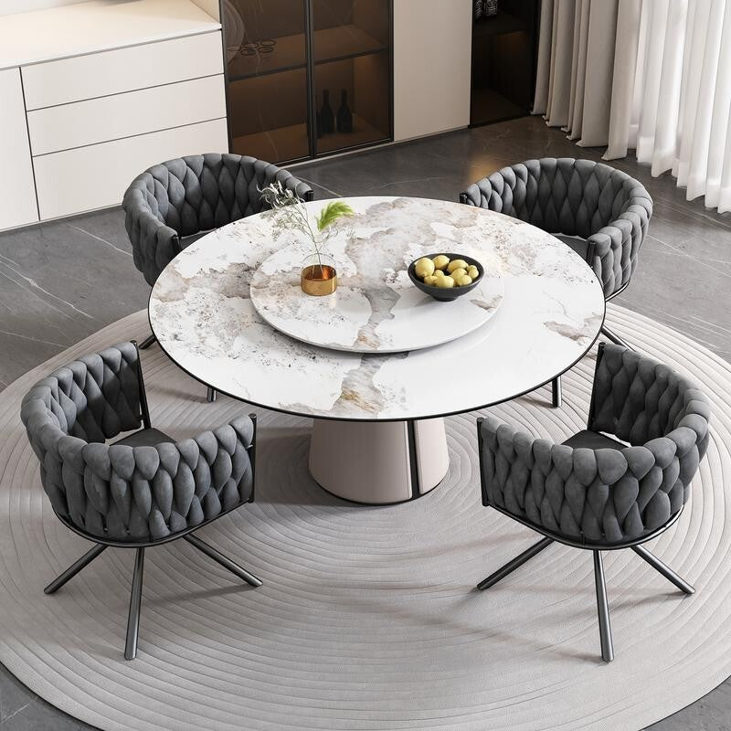 Set of 6 Grey Swivel Velvet Dining Chairs – Modern, Comfy, Curved Back (V)