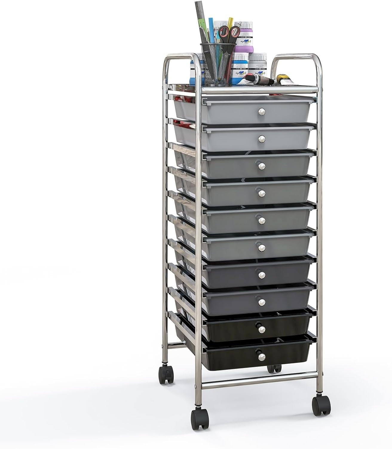 Gradient Black 10 Drawer Rolling Storage Trolley Salon Organizer Cart