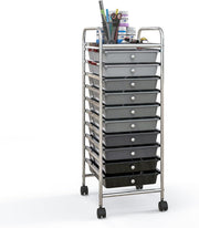 Gradient Black 10 Drawer Rolling Storage Trolley Salon Organizer Cart