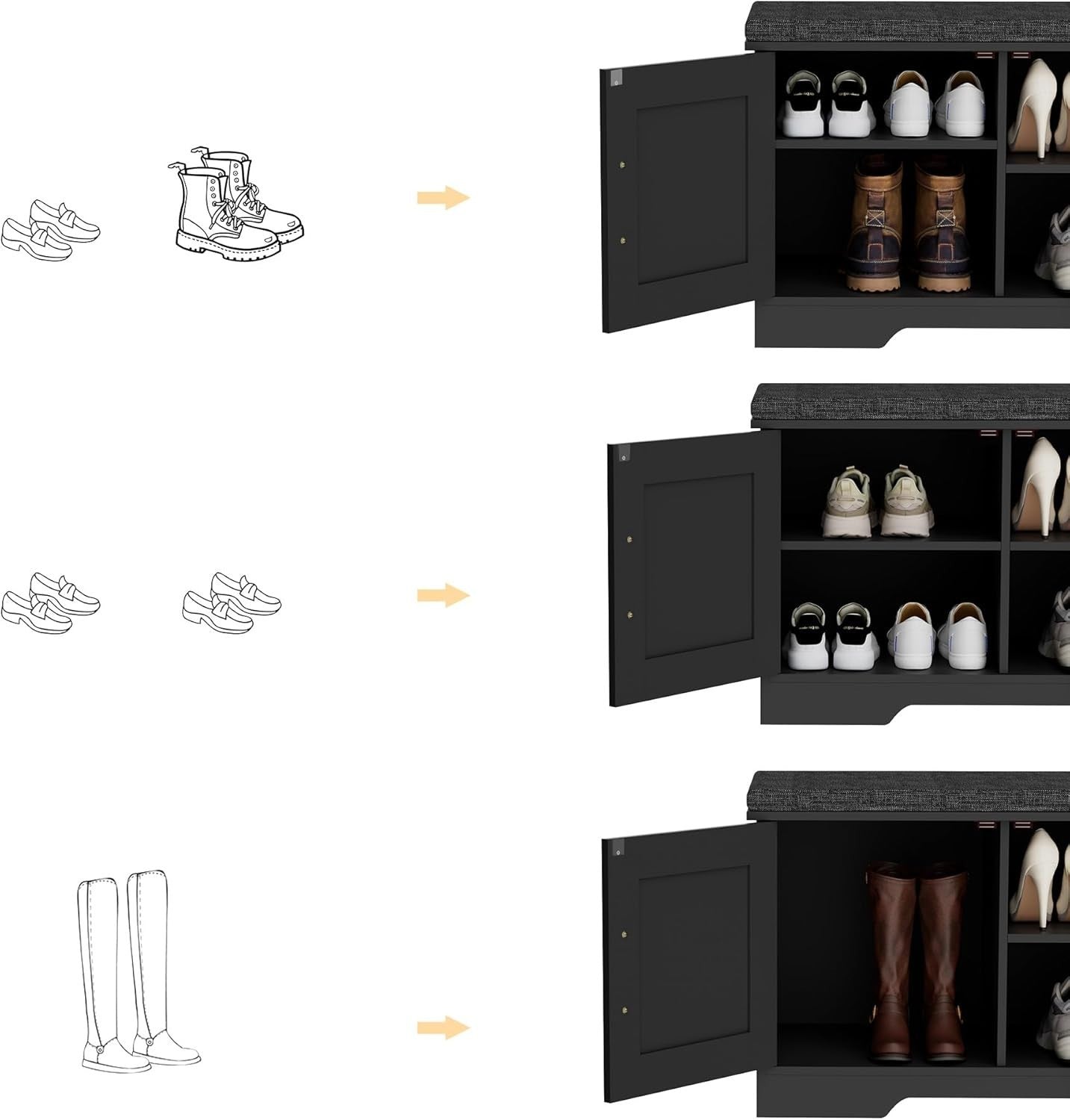 Black 2-Tier Shoe Bench with Cushion & Adjustable Shelf 70x35x45cm