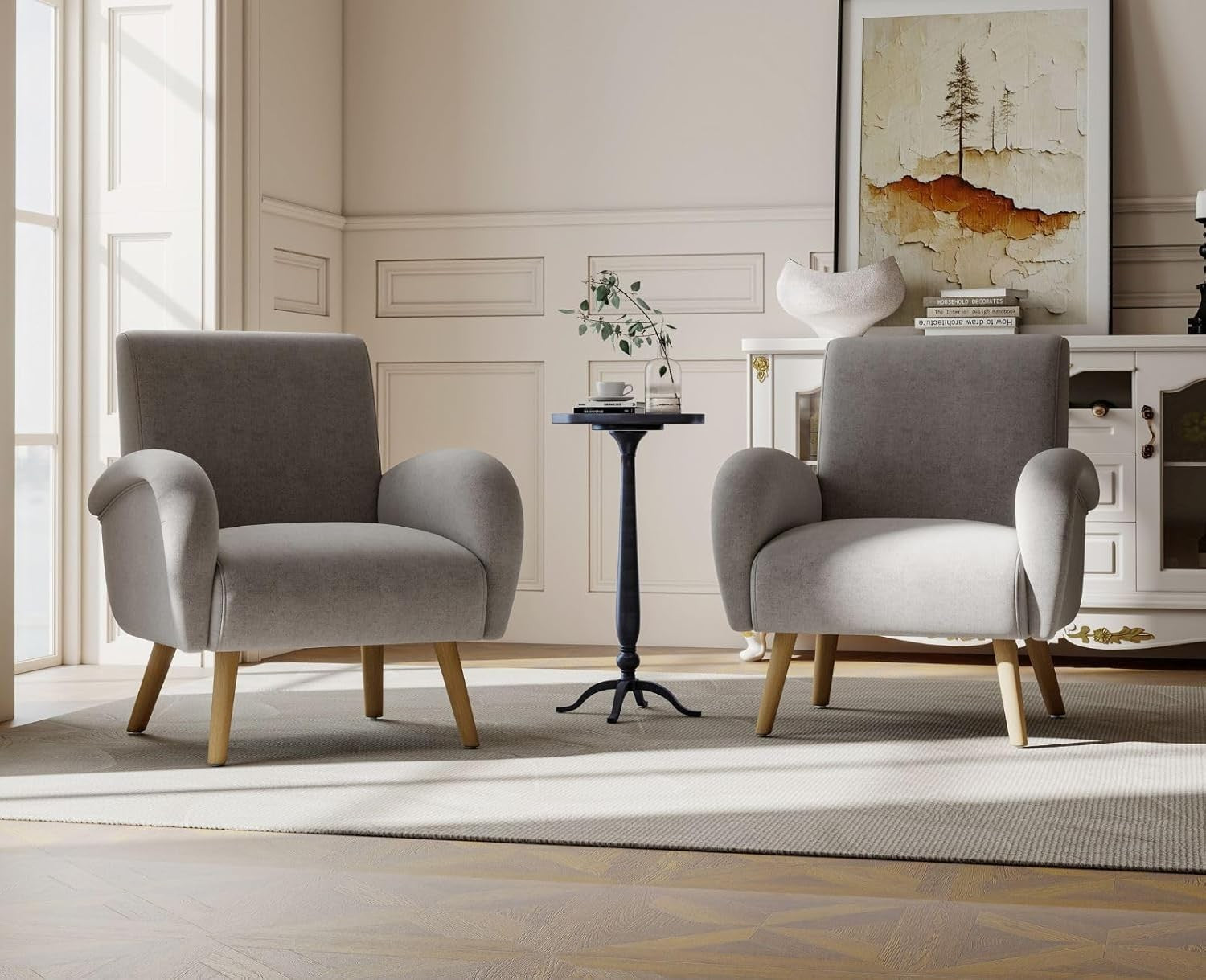 Grey Chenille Accent Armchair Upholstered Tub Lounge Chair