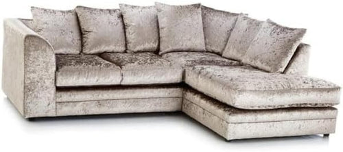 4-Seater L Shape Crush Velvet Sofa Mink Scatter Back Comfy Modular