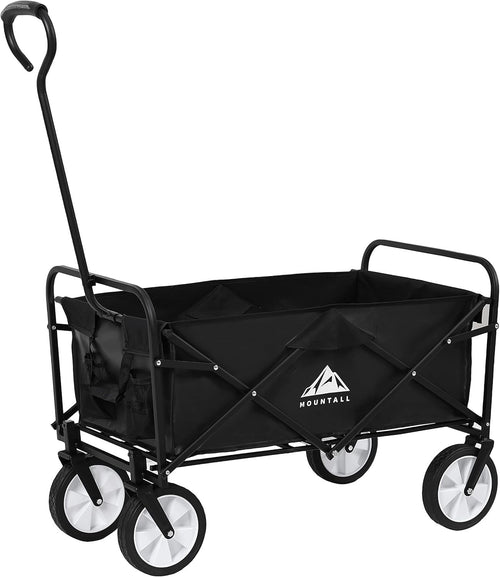 Black Heavy Duty Folding Garden Wagon 90L Festival Camping Trolley 90kg Capacity