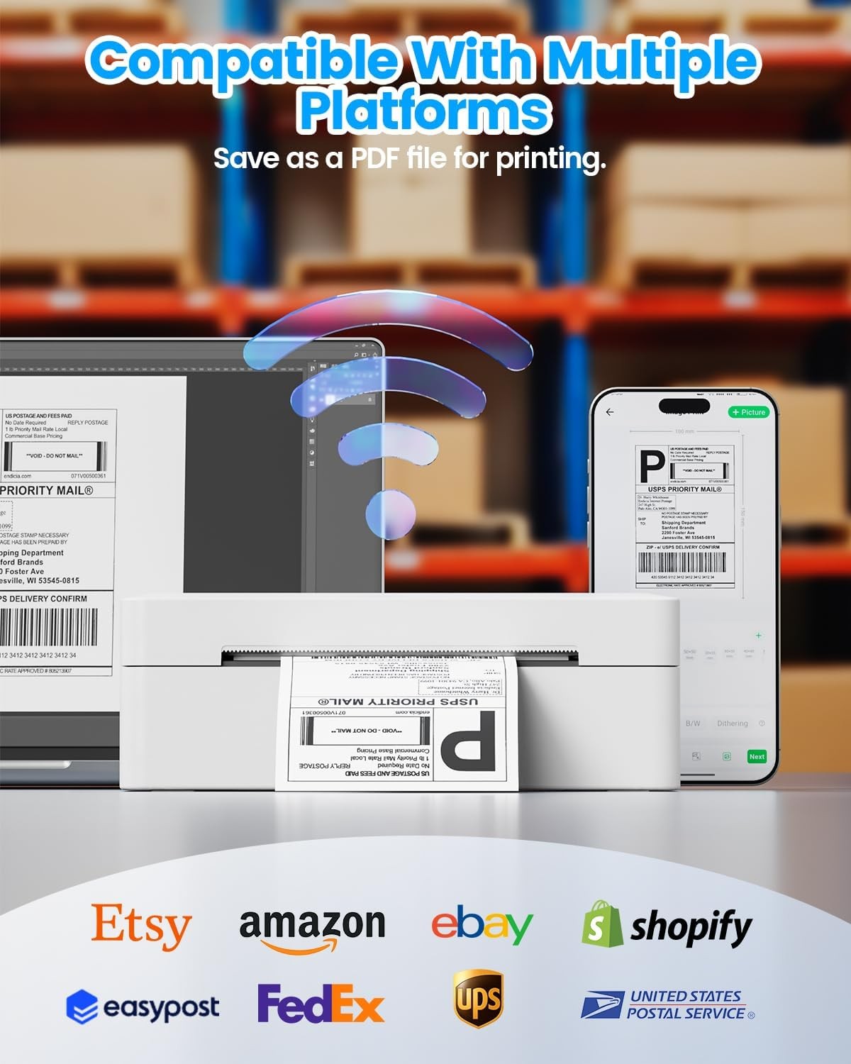Bluetooth Shipping Label Printer 4x6 Wireless USB