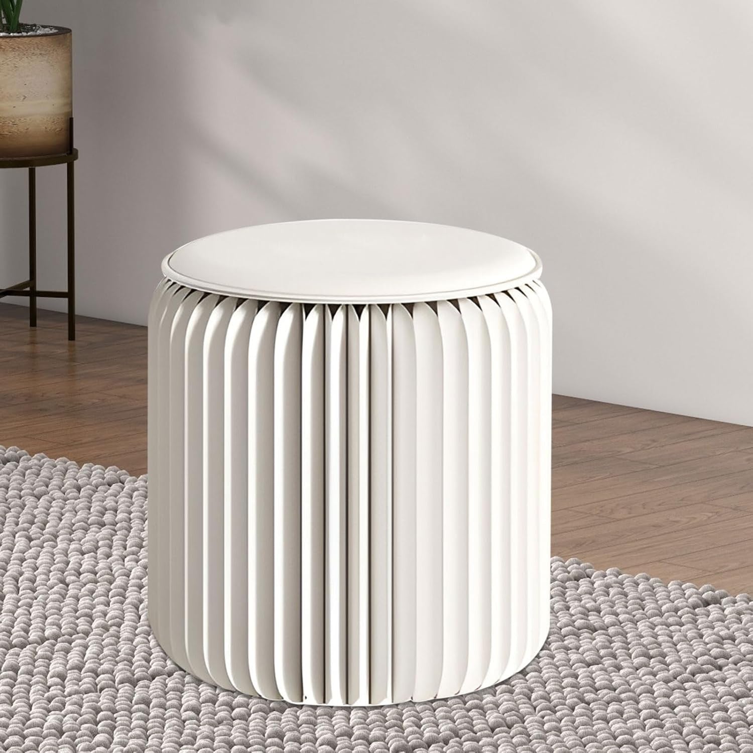 White Folding Paper Stool – Portable Round Seat, Strong Honeycomb Design