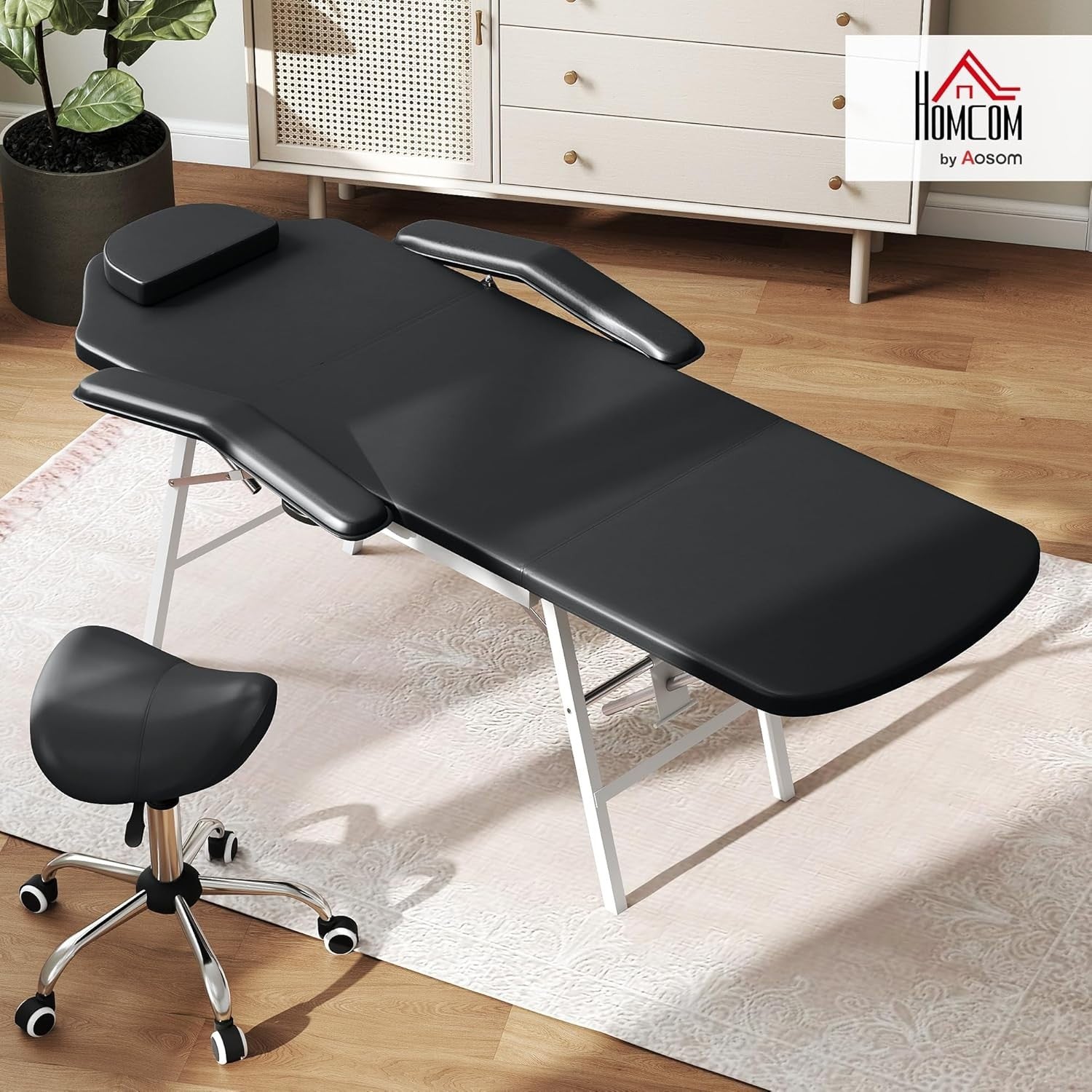 Portable 3-Section Massage Table Adjustable Beauty Bed Recliner Face Hole Black