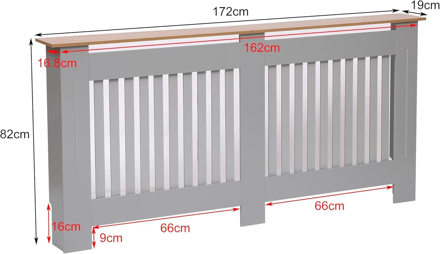 Extra Large Grey Radiator Cover Modern Slatted MDF Grill Cabinet 172x82x19cm