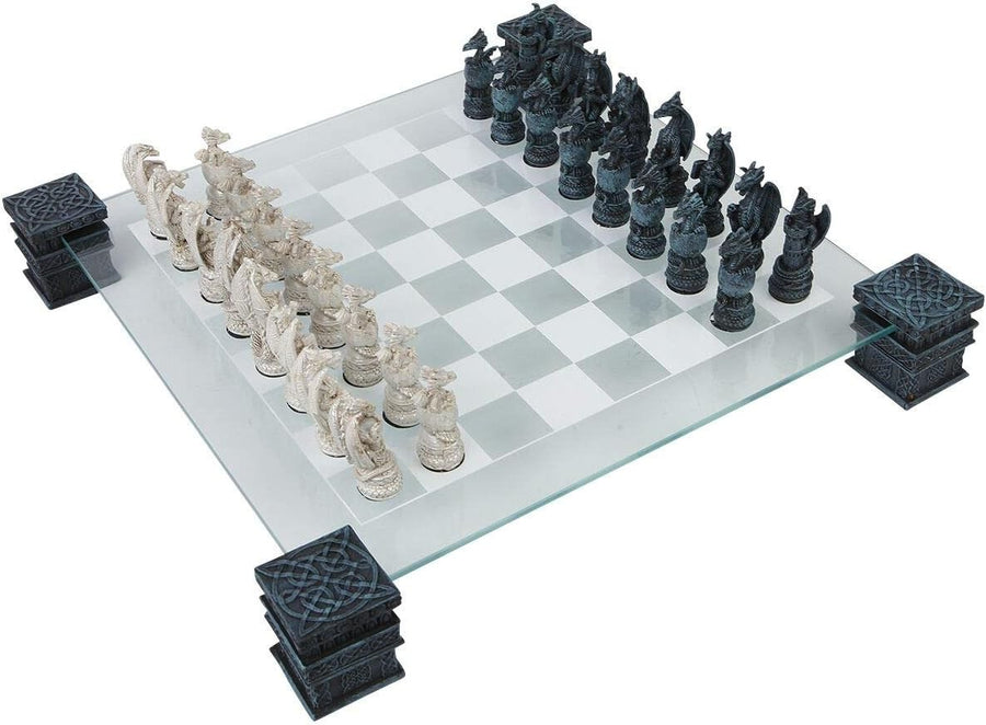 Luxury Dragon Chess Set 43cm | Hand-Painted Resin Pieces on Glass Board
