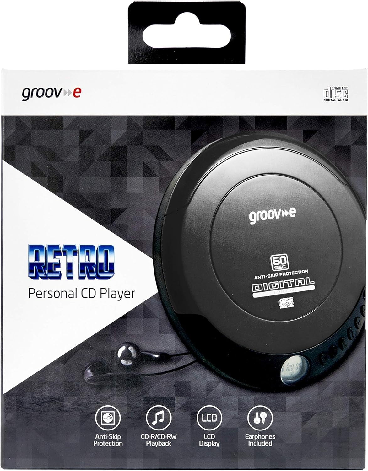 Retro Portable CD Player Anti Skip Programmable Earphones Included Black