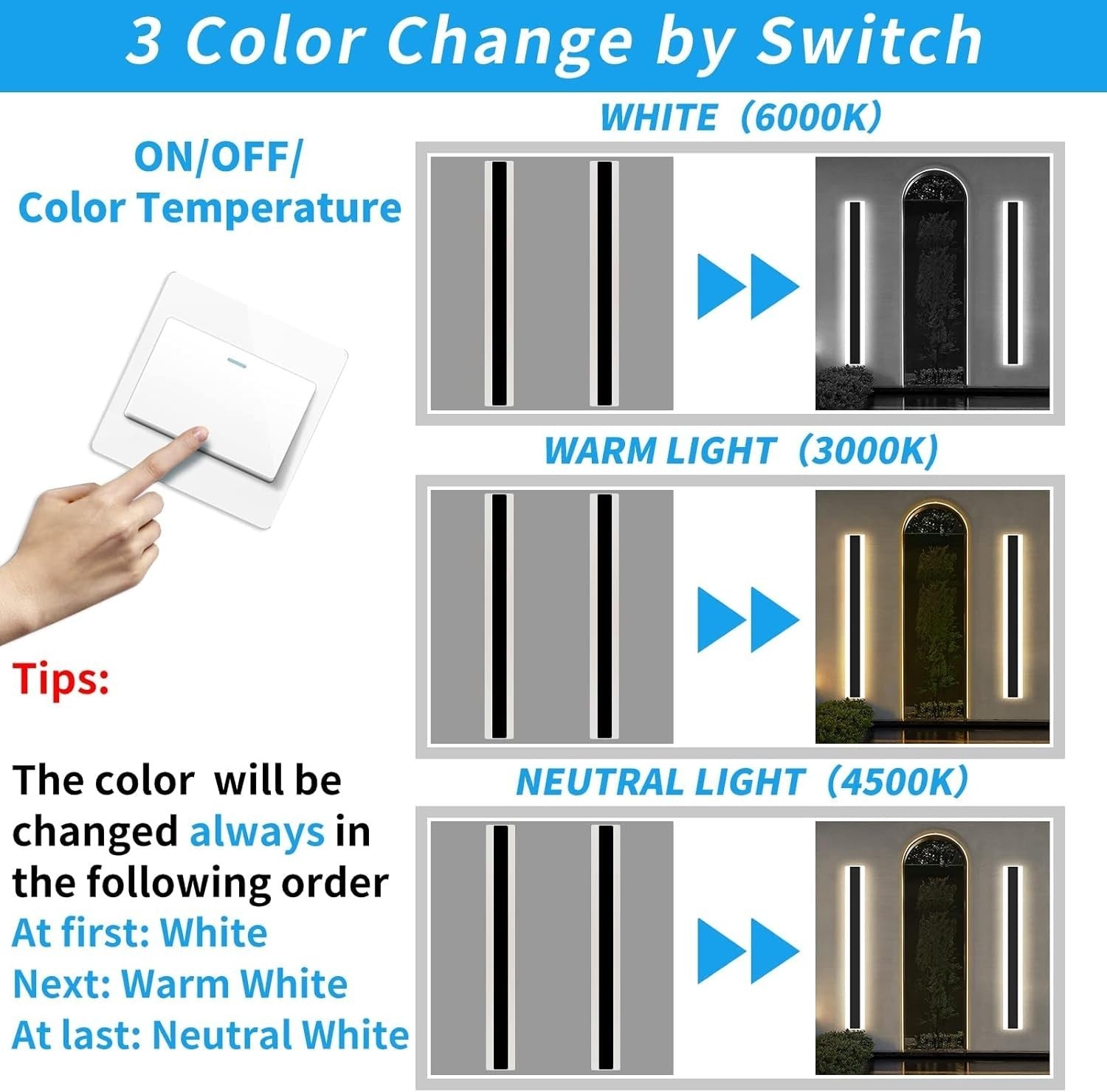 Waterproof 120cm Outdoor LED Wall Light, Cool White, Modern Garden Sconce