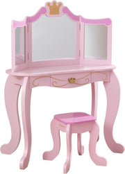 Kids Wooden Princess Vanity Table with Mirror, Stool & Storage Drawer