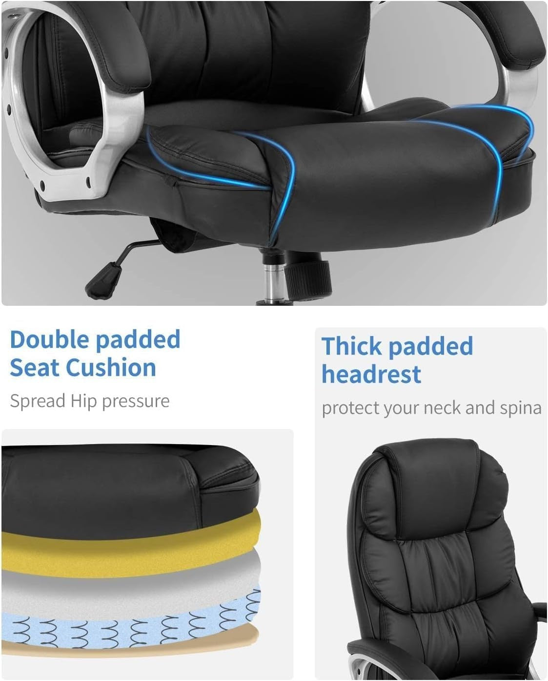 Executive Office Chair High Back Swivel Lumbar Support Faux Leather Gaming Desk