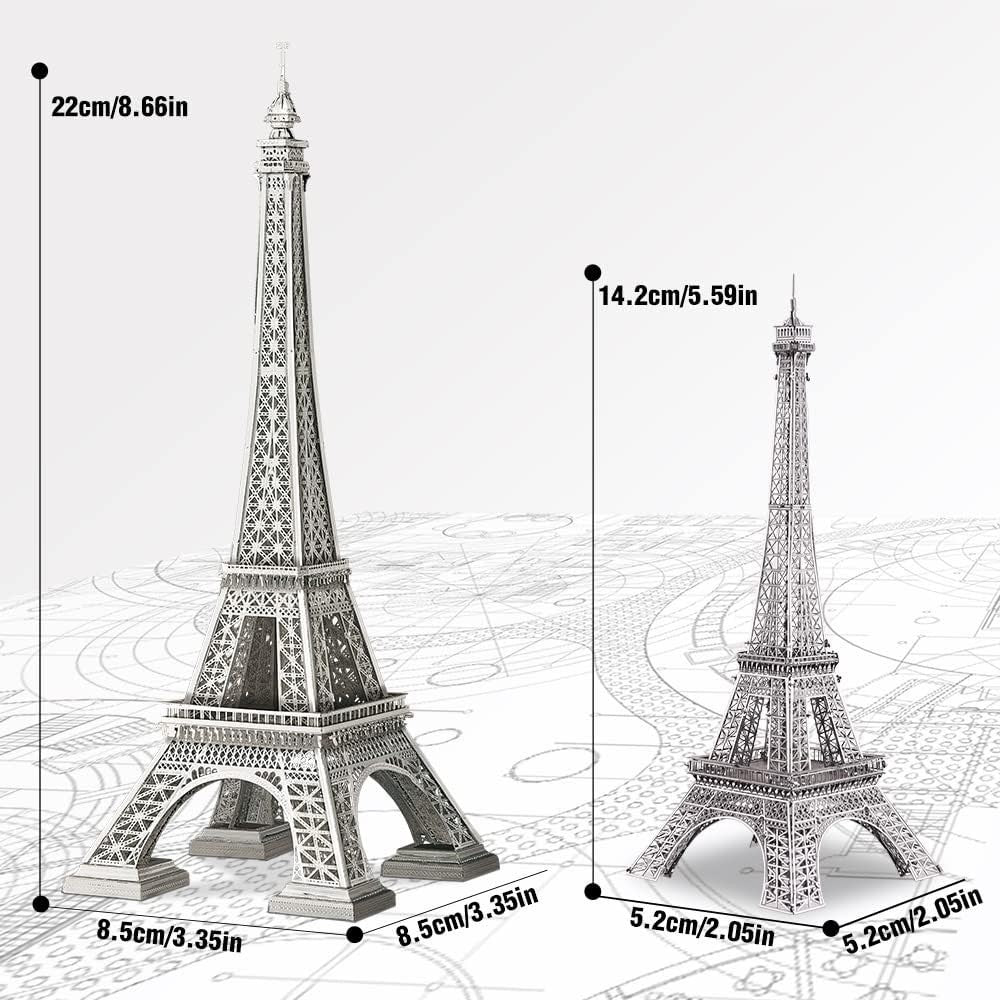 3D Metal Puzzle Eiffel Tower Model Kit, 96 pcs, Stainless Steel, Display