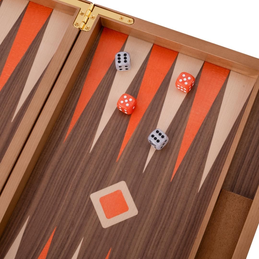 Luxury Wooden Backgammon Set 15 Inch Folding Board Walnut Case Dice Cups