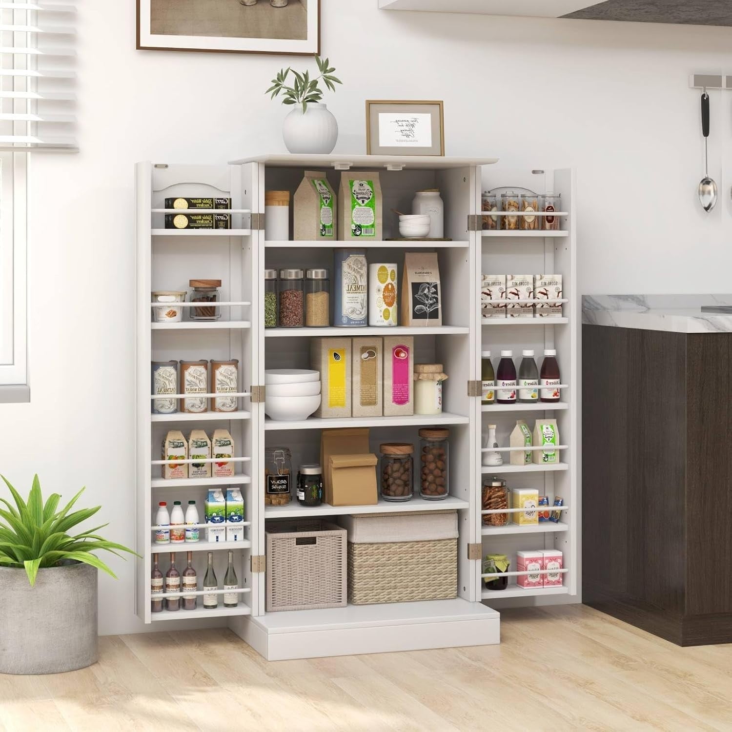 Kitchen Cupboard Pantry Cabinet with 17 Shelves & 2 Doors White
