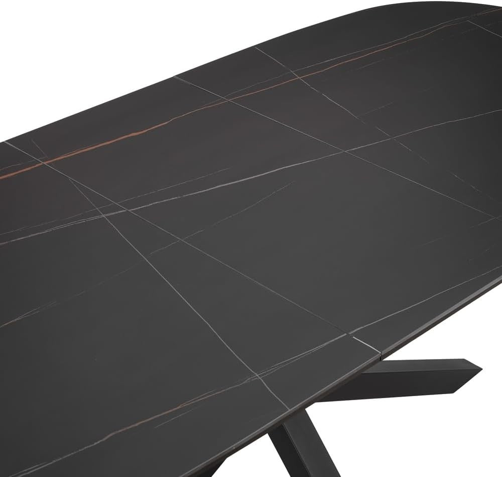 Extending Sintered Stone Dining Table Black Modern Heatproof Scratchproof