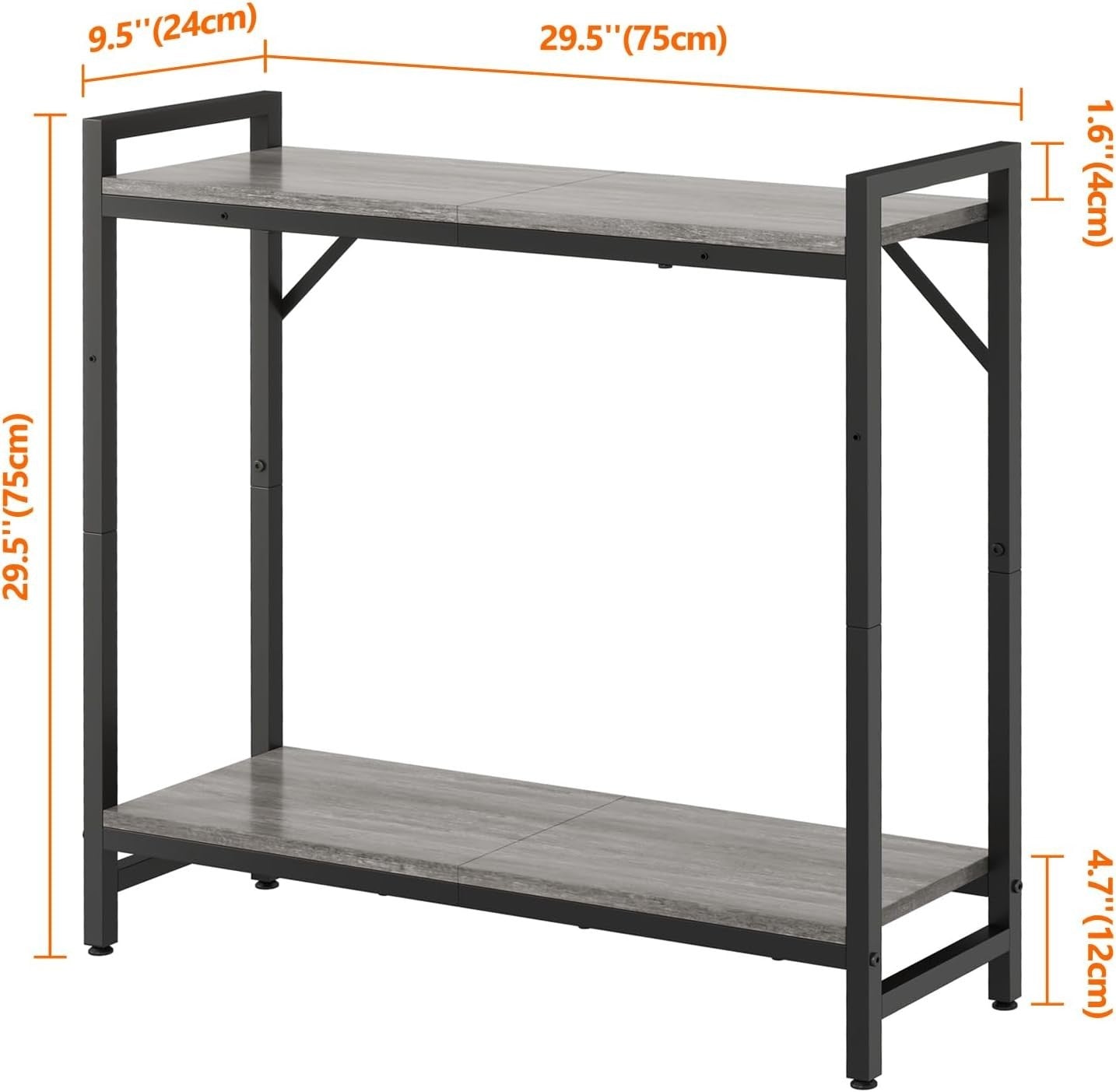 Narrow Console Table with 2-Tier Storage & Support Bars, Industrial Style