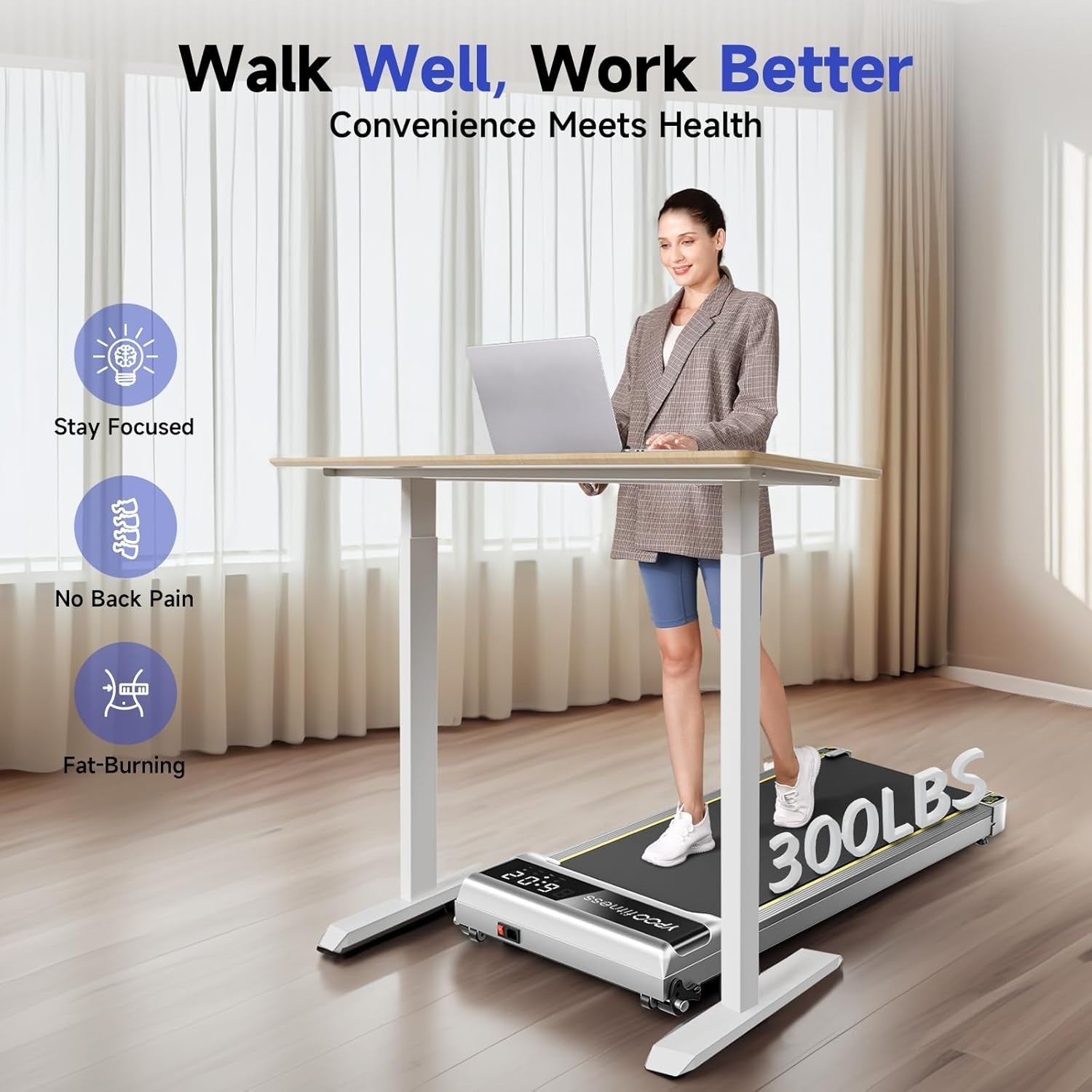 Compact Under Desk Treadmill 2.5HP Incline Quiet Home Office Fitness