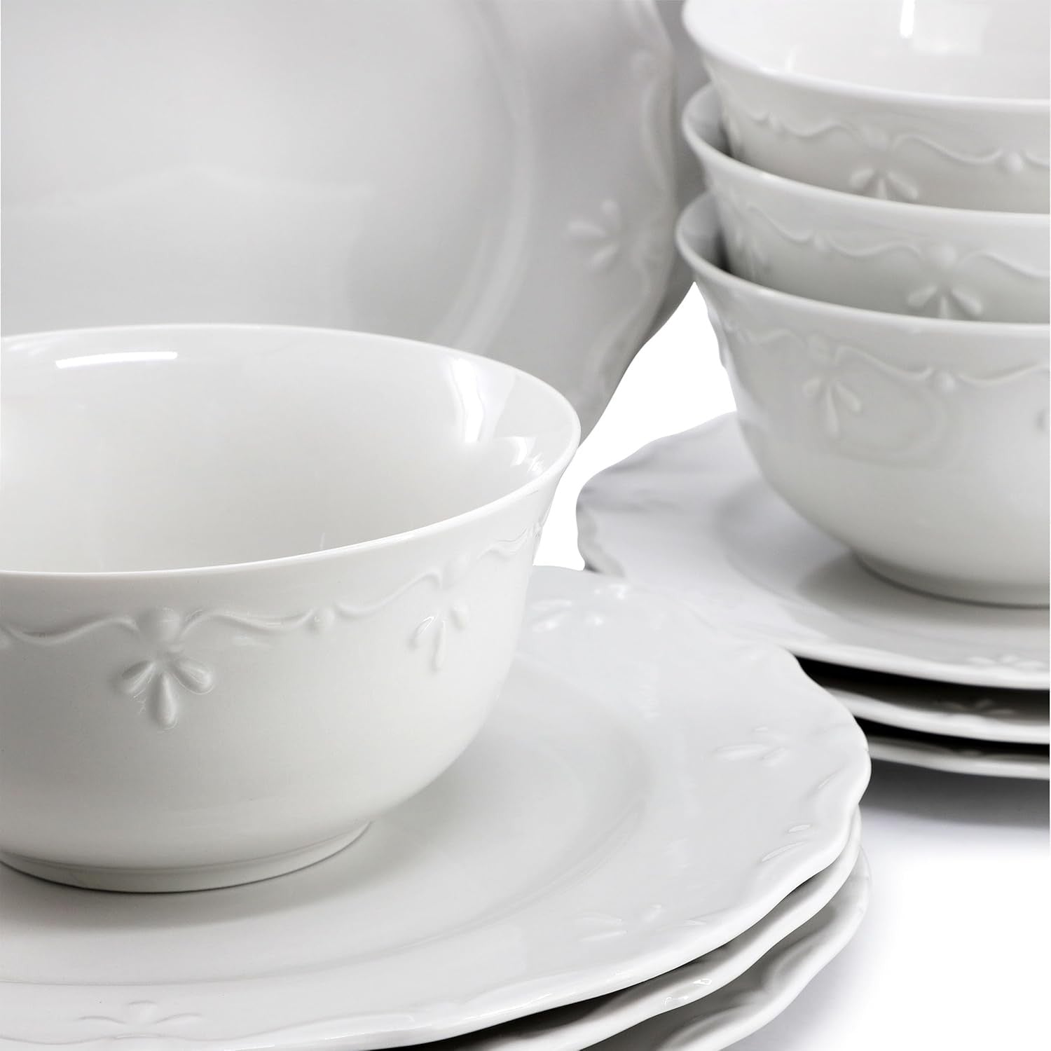 18 Piece Porcelain Dinner Set White Plates Bowls Dishwasher Microwave Safe