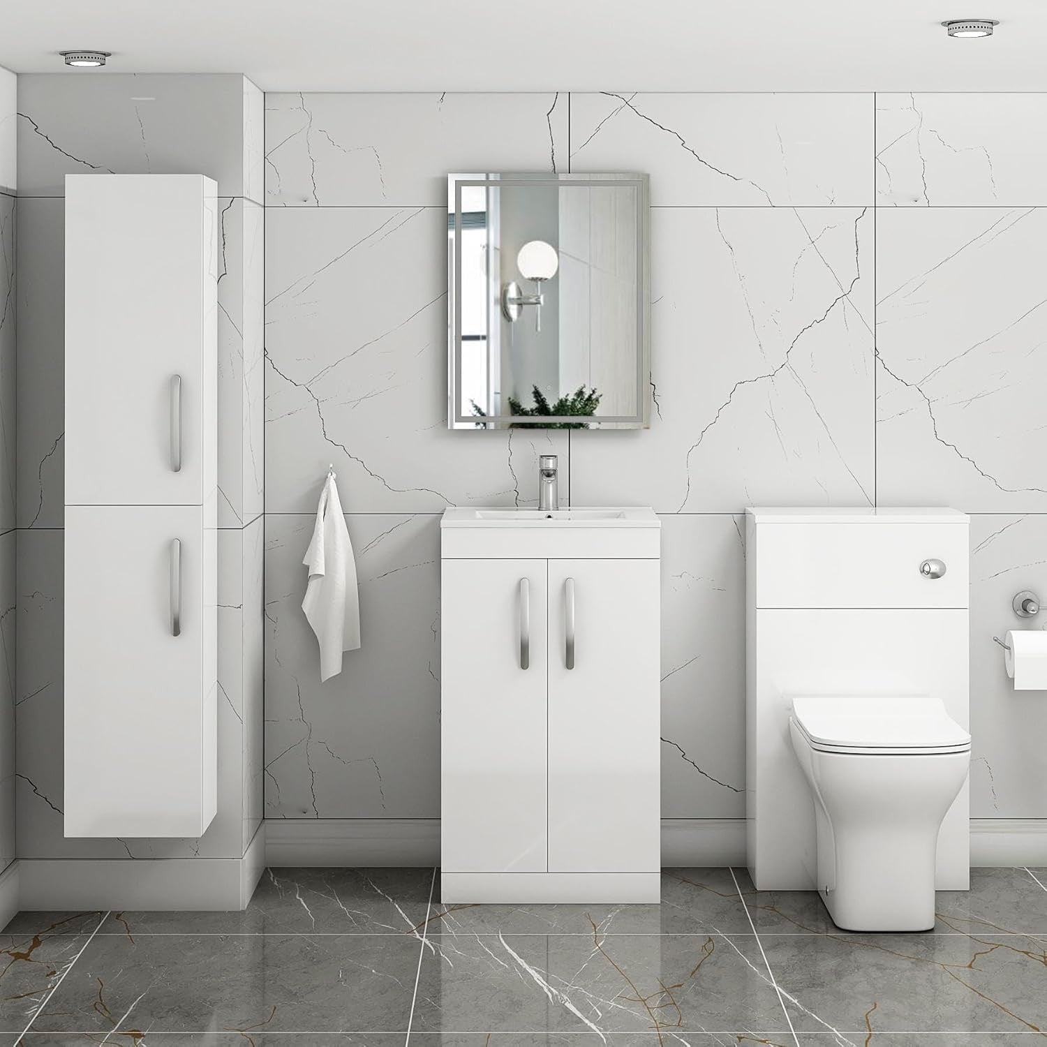 500mm White Bathroom Vanity Unit with Basin Gloss Floor Standing Sink Cabinet