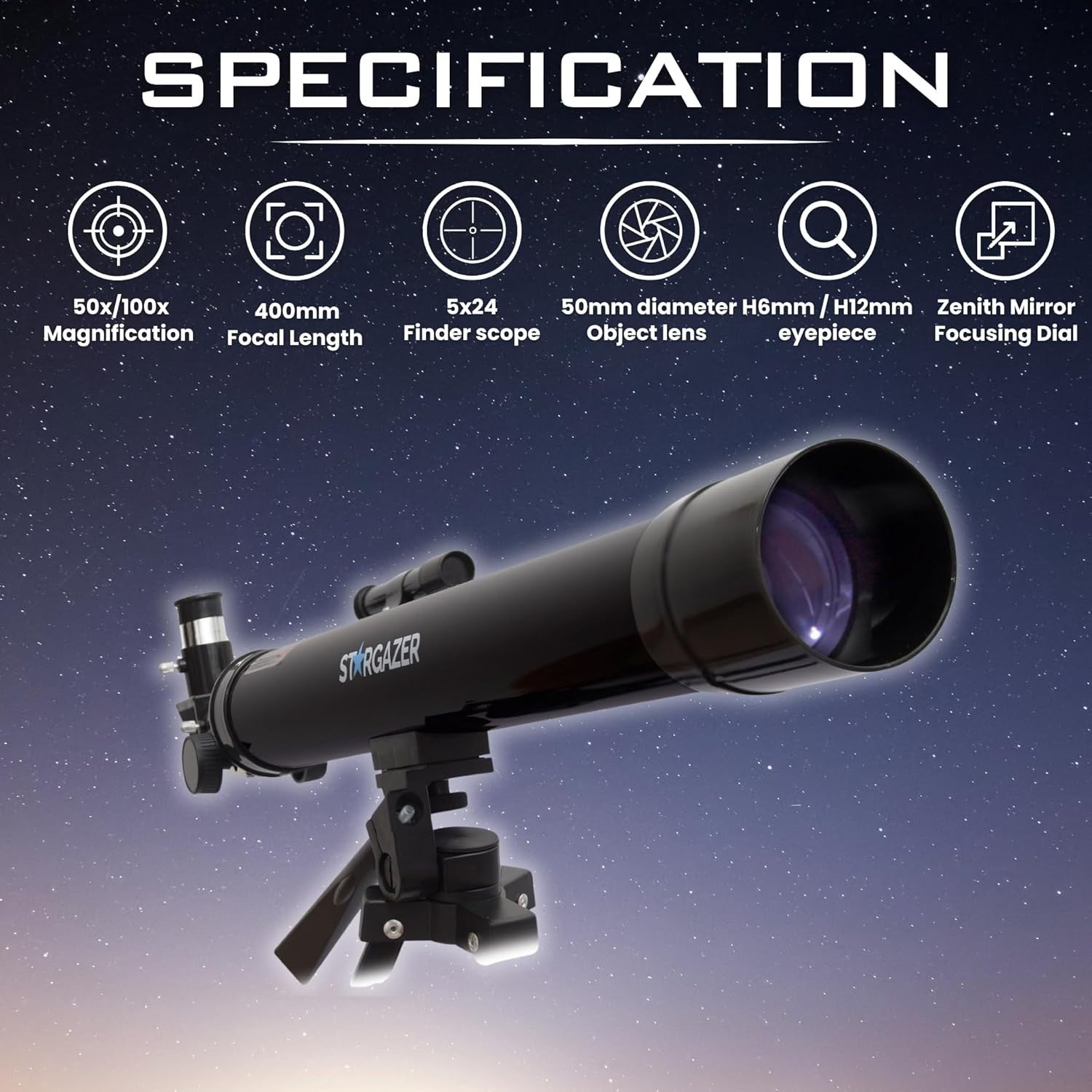 50mm Aperture 400mm Refractor Telescope for Kids & Beginners with Tripod