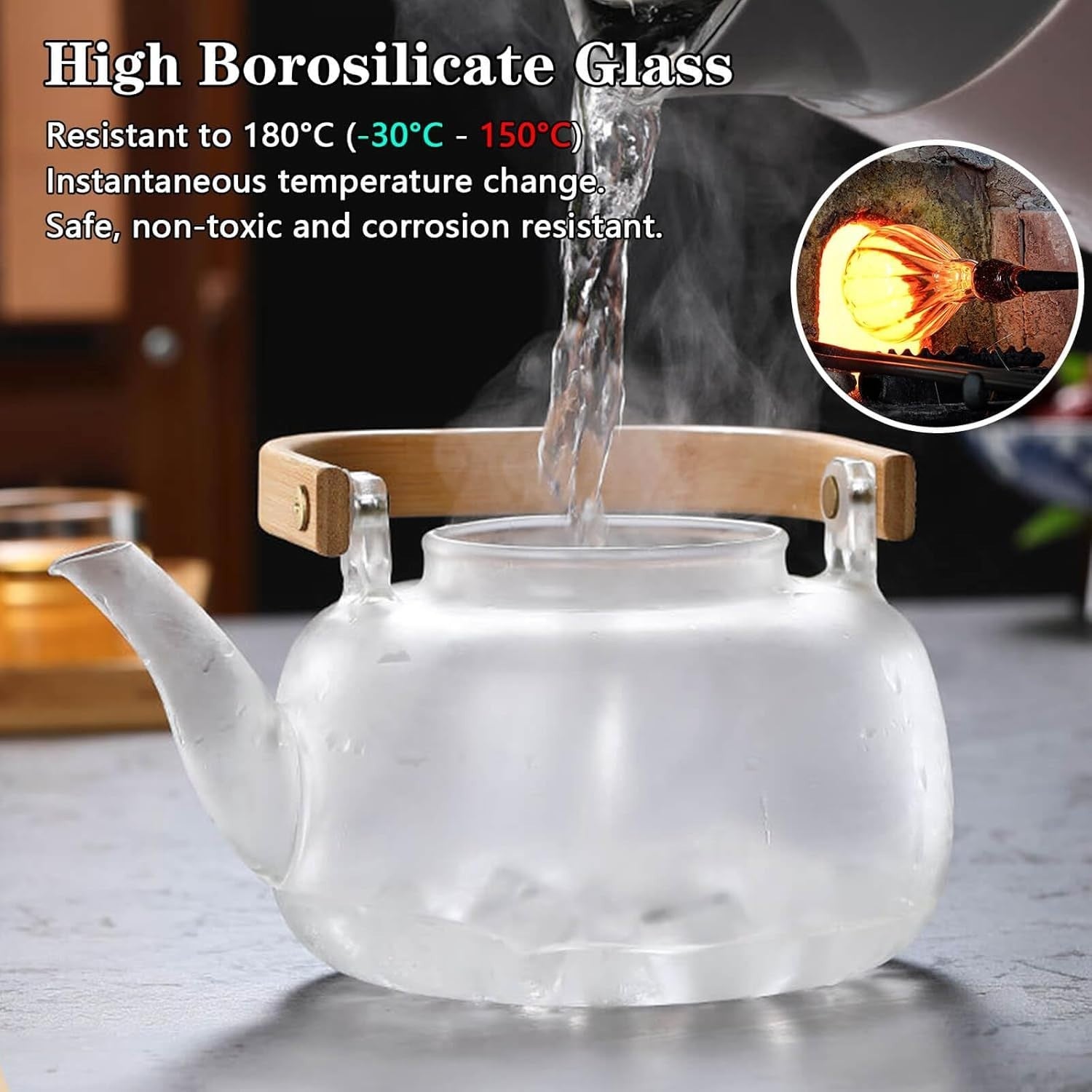 1000ml Glass Teapot with Infuser Borosilicate Tea Maker Stovetop Safe