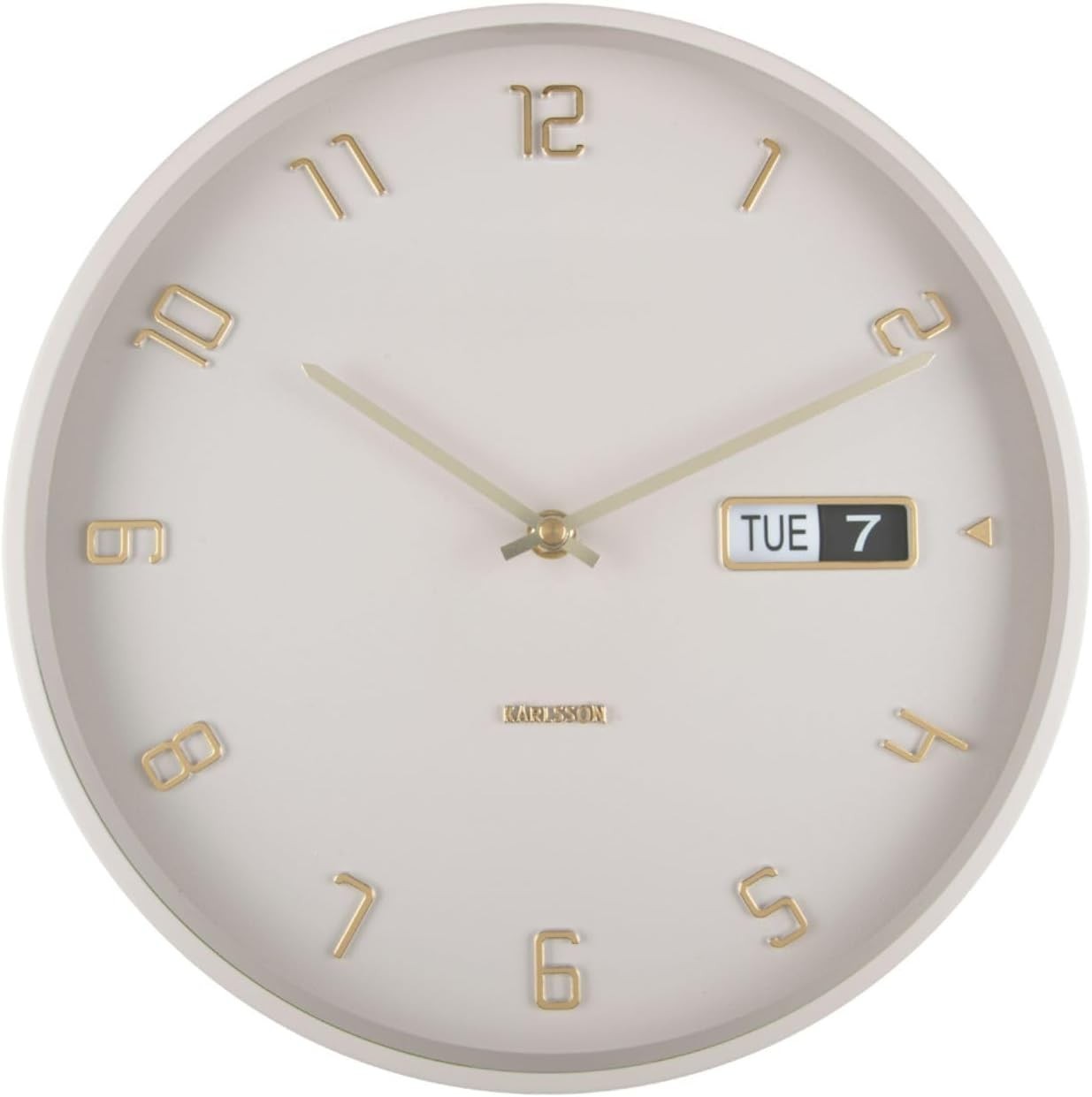 Silent Aluminium Wall Clock 40cm Flip Date Display Modern Grey Decor
