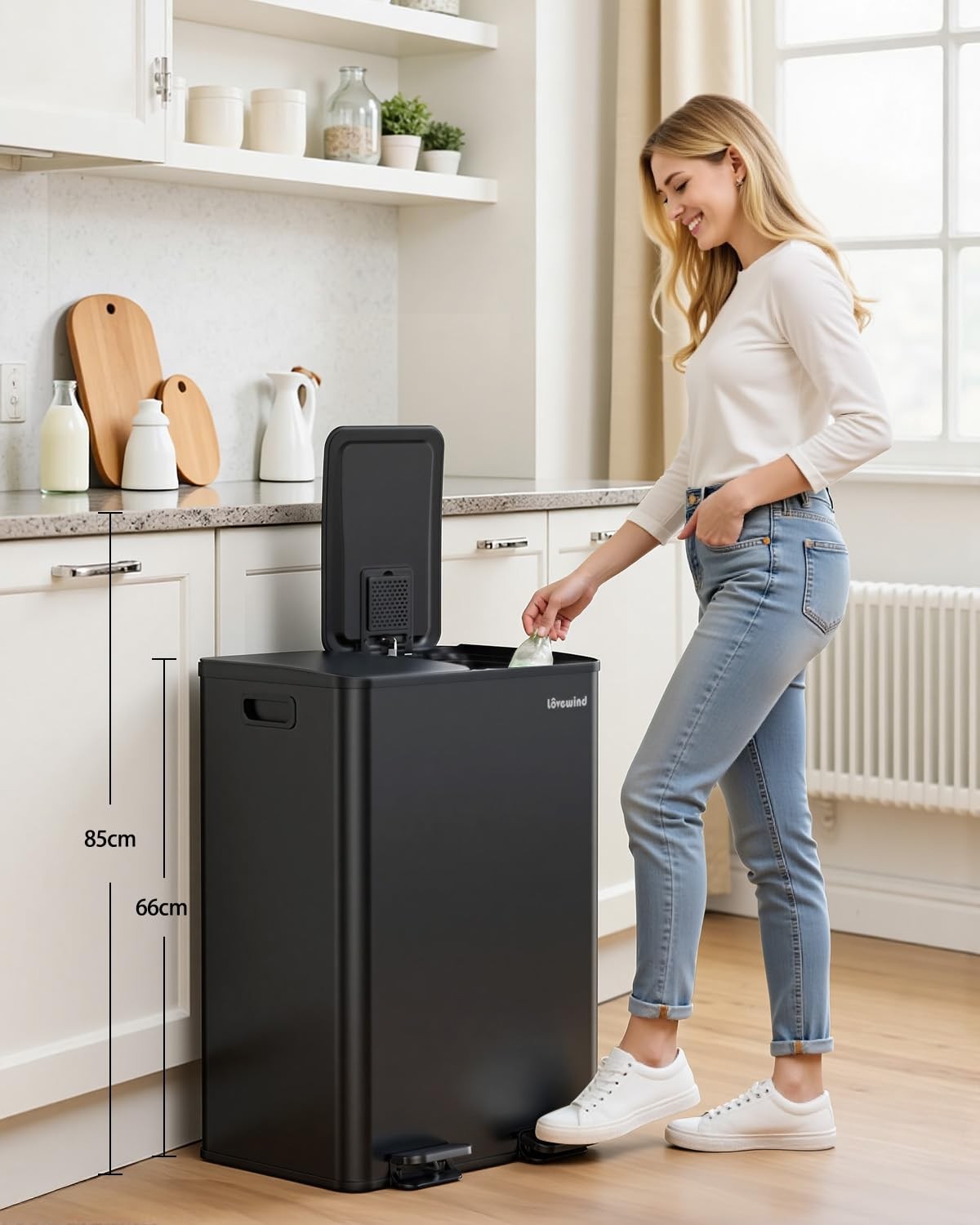 60L Double Kitchen Bin 2x30L Black Soft Close Recycling