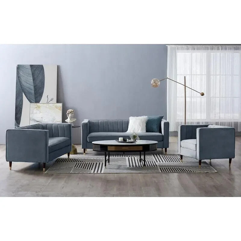 Grey Velvet Armchair Single Seater Sofa Gold Legs Plush Lounge Chair