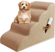 4 Step Dog Stairs Non Slip Pet Ramp for Bed Sofa Washable Brown